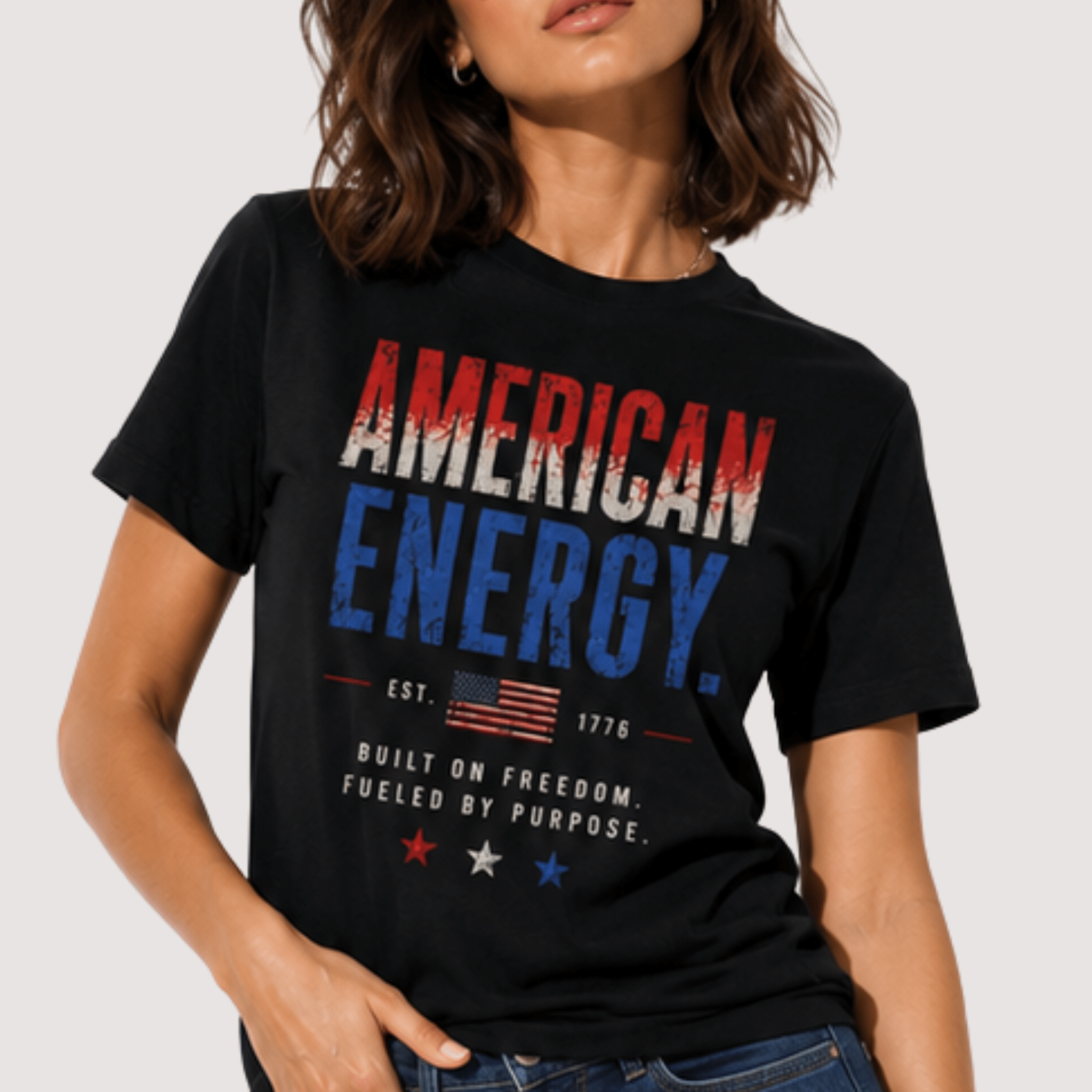 American Energy Graphic T-Shirt | Patriotic 4th of July Tee | Red White Blue Statement Shirt by Relatable Designs