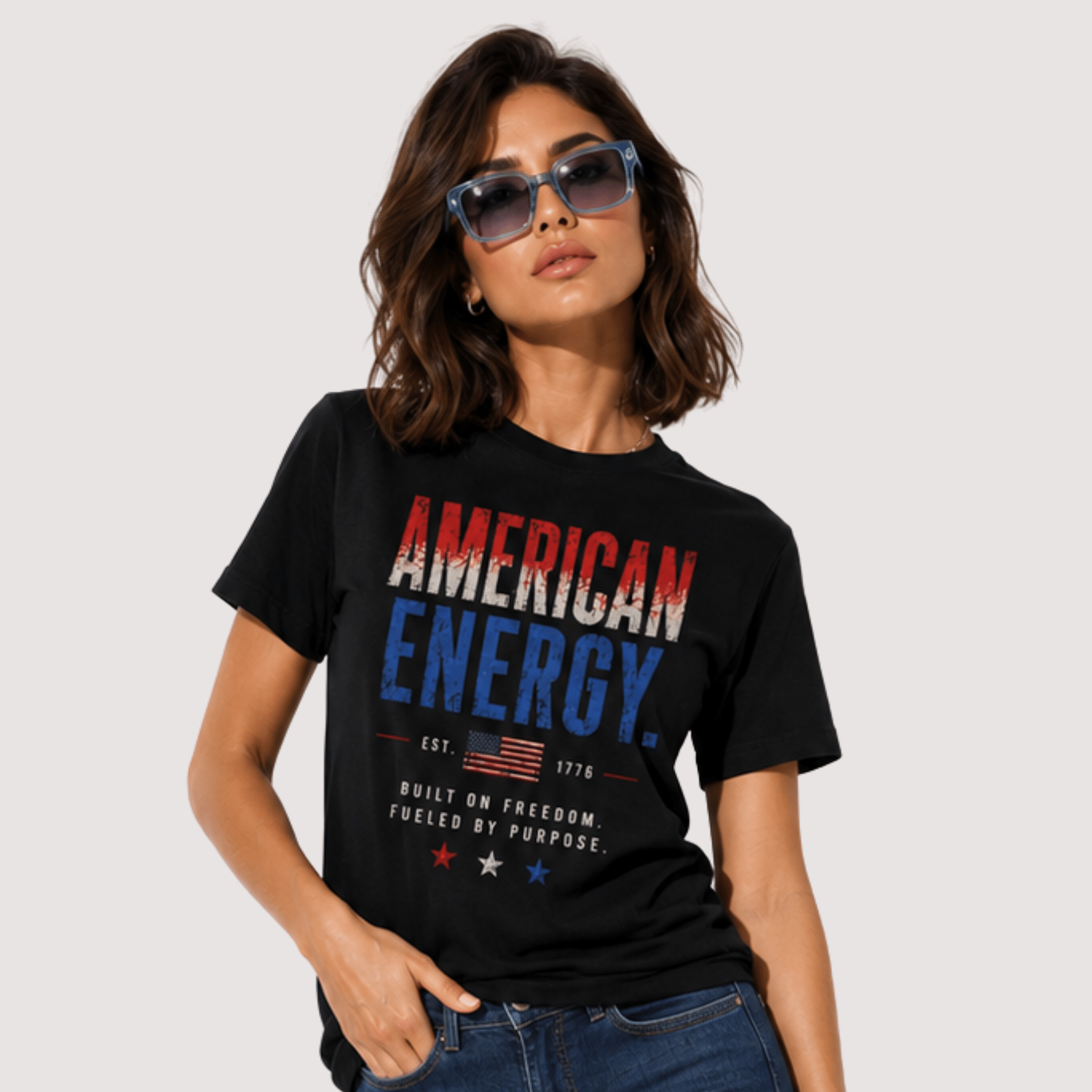 American Energy Graphic T-Shirt | Patriotic 4th of July Tee | Red White Blue Statement Shirt by Relatable Designs