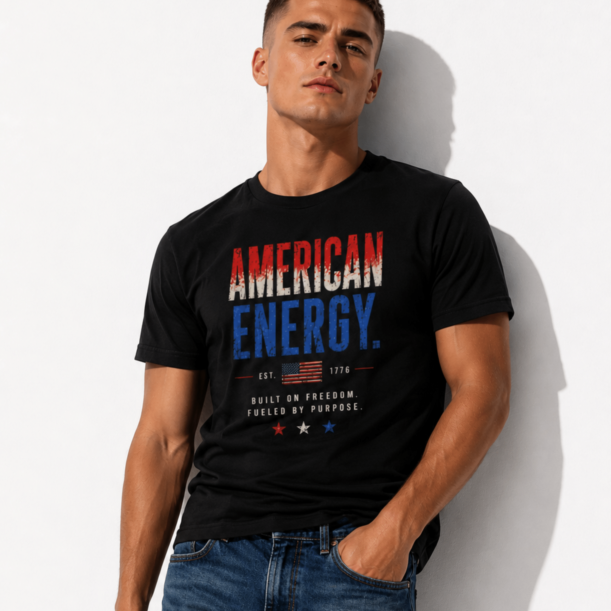 American Energy Graphic T-Shirt | Patriotic 4th of July Tee | Red White Blue Statement Shirt by Relatable Designs
