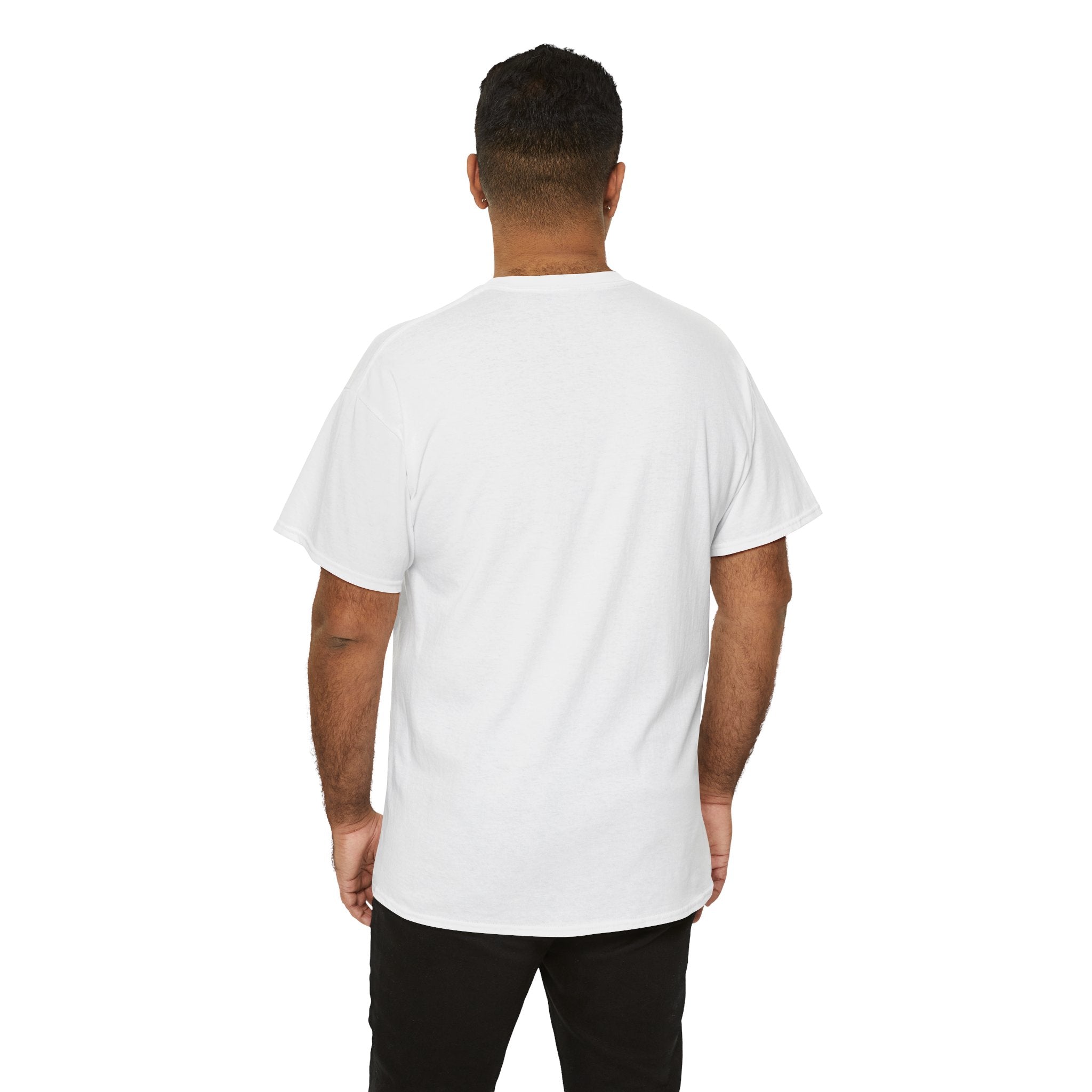 Back view of person wearing a plain white t-shirt for 'I Served My Country' tee on a white background.