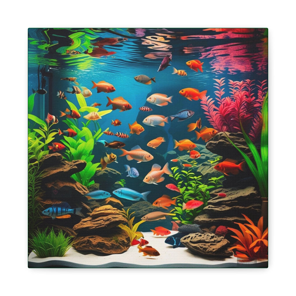Fishing wall art with colorful fish and aquarium scenery by Relatable Designs.