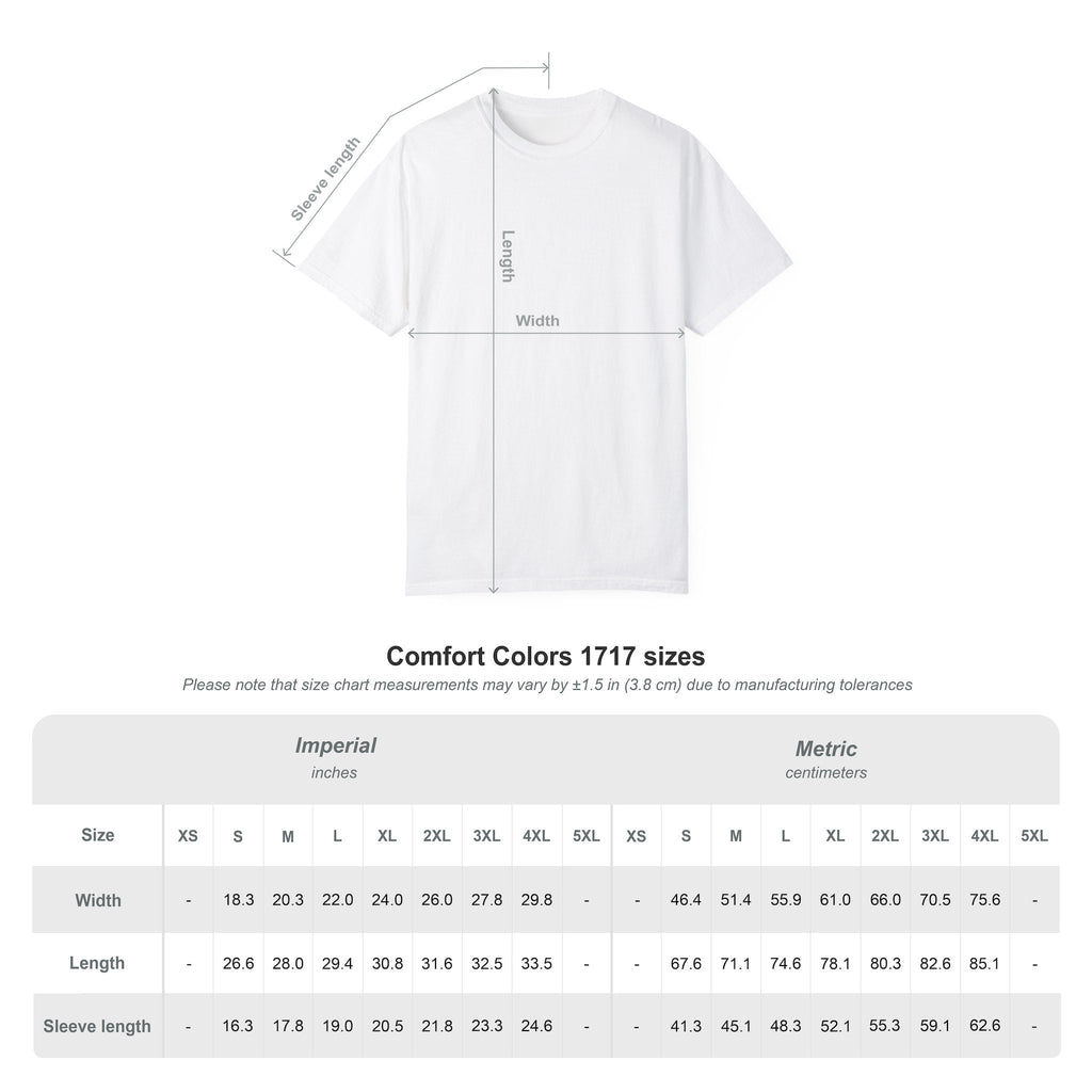White t-shirt with measurement chart on a white background for Built Different design