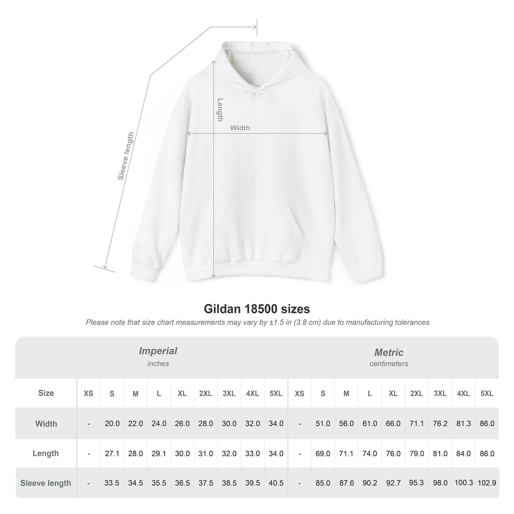 White hoodie with measurement chart on a white background for - Best Mom Ever Hoodie — Gold Script Mother's Day Gift by Relatable Designs