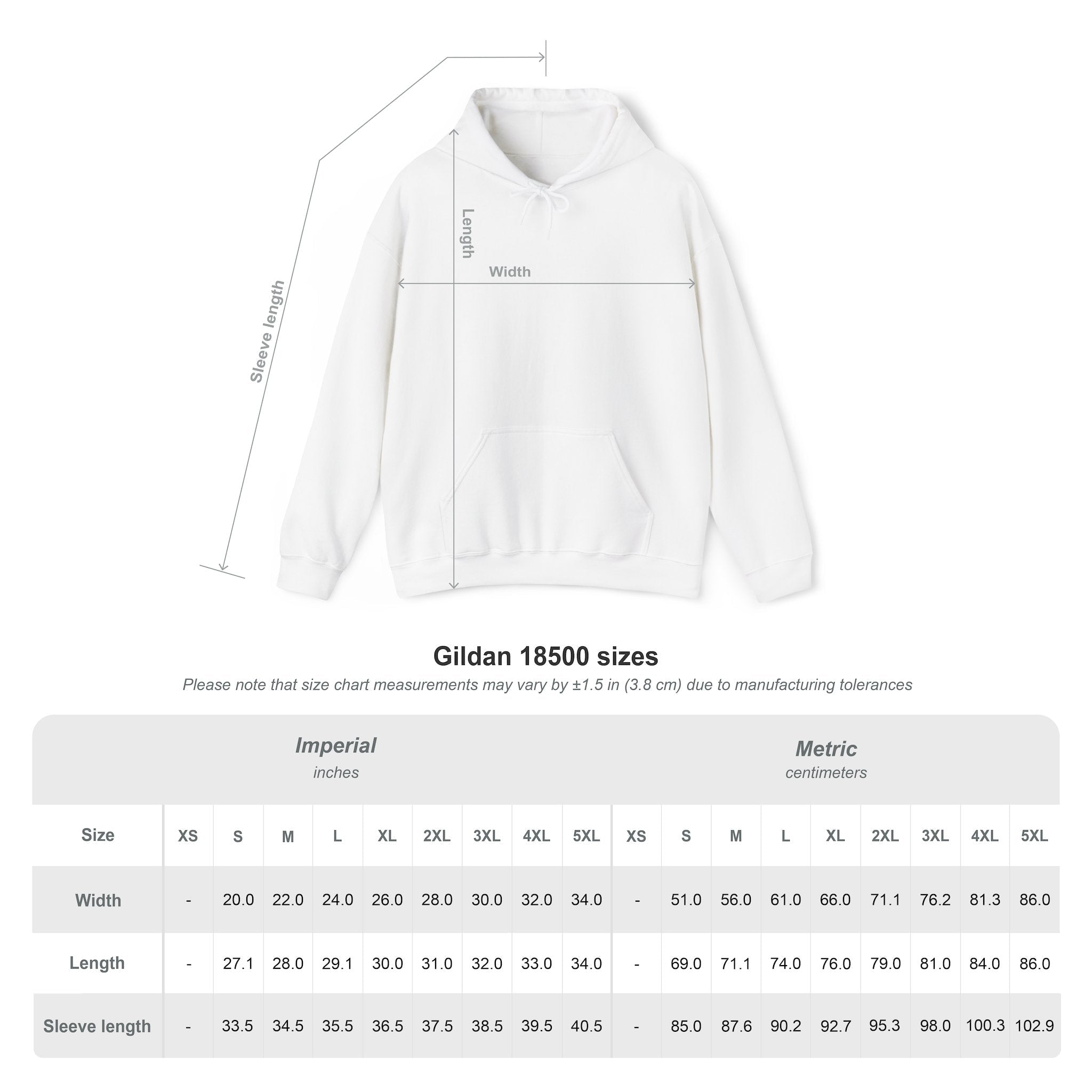 White hoodie with measurement chart on a white background for - Best Mom Ever Hoodie — Gold Script Mother's Day Gift by Relatable Designs