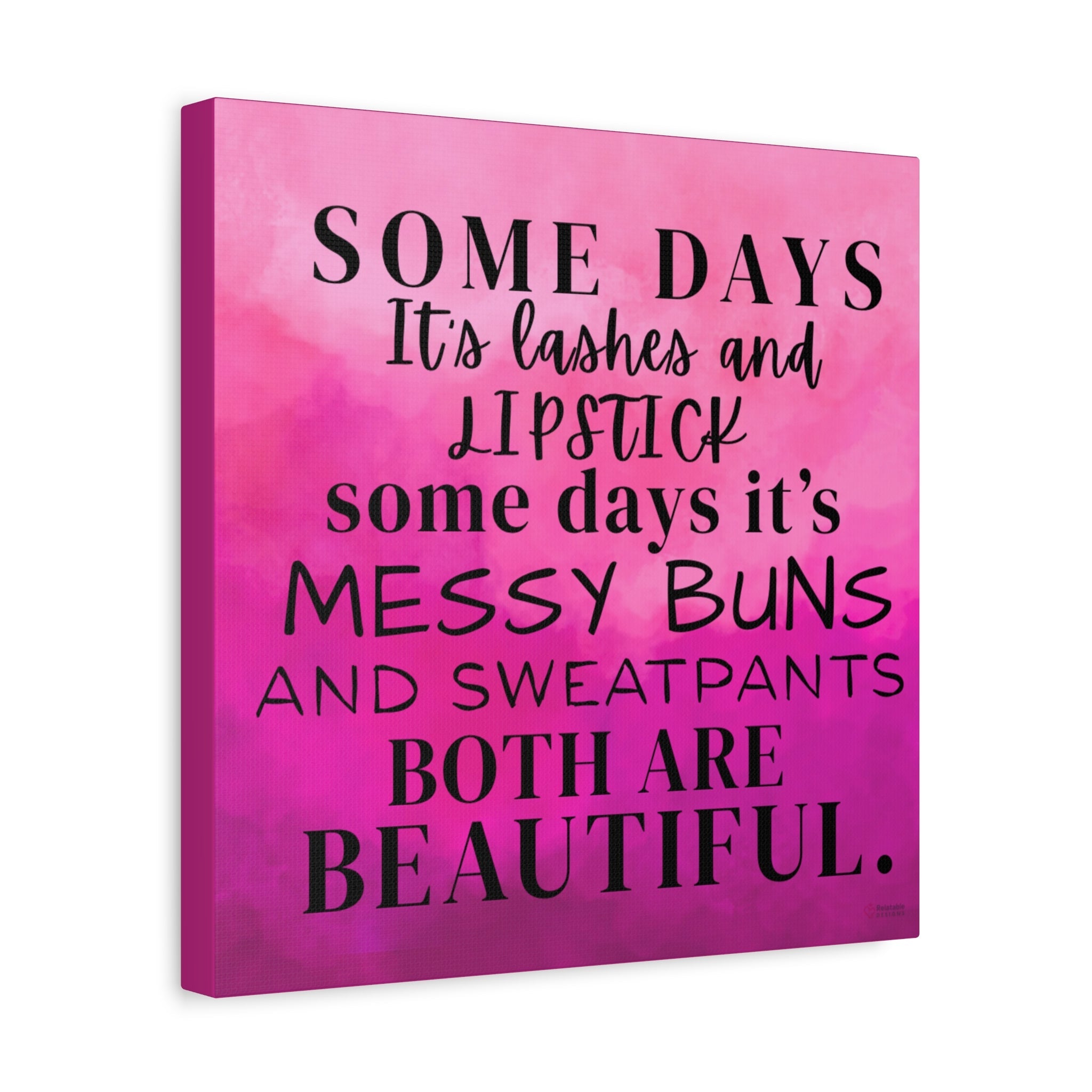 I Am Beautiful Canvas wall art decor with motivational quote on a pink watercolor background.