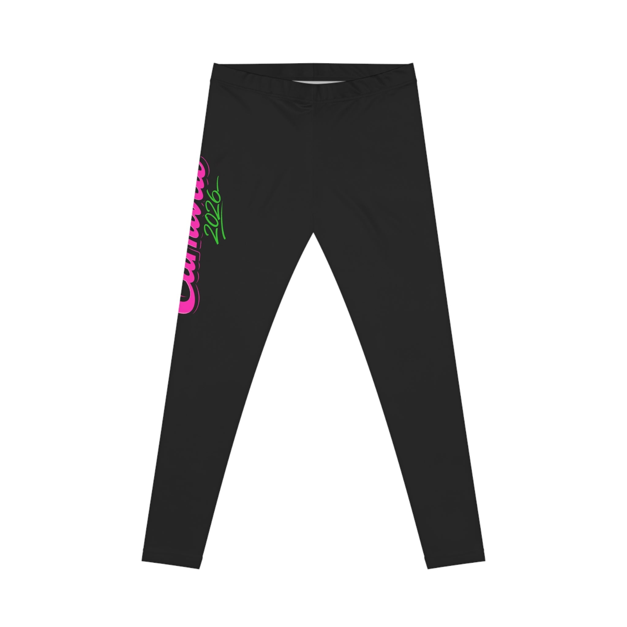 Carnival 2026 Women's Black Leggings — Tropical Neon Script Side Print by Relatable Designs