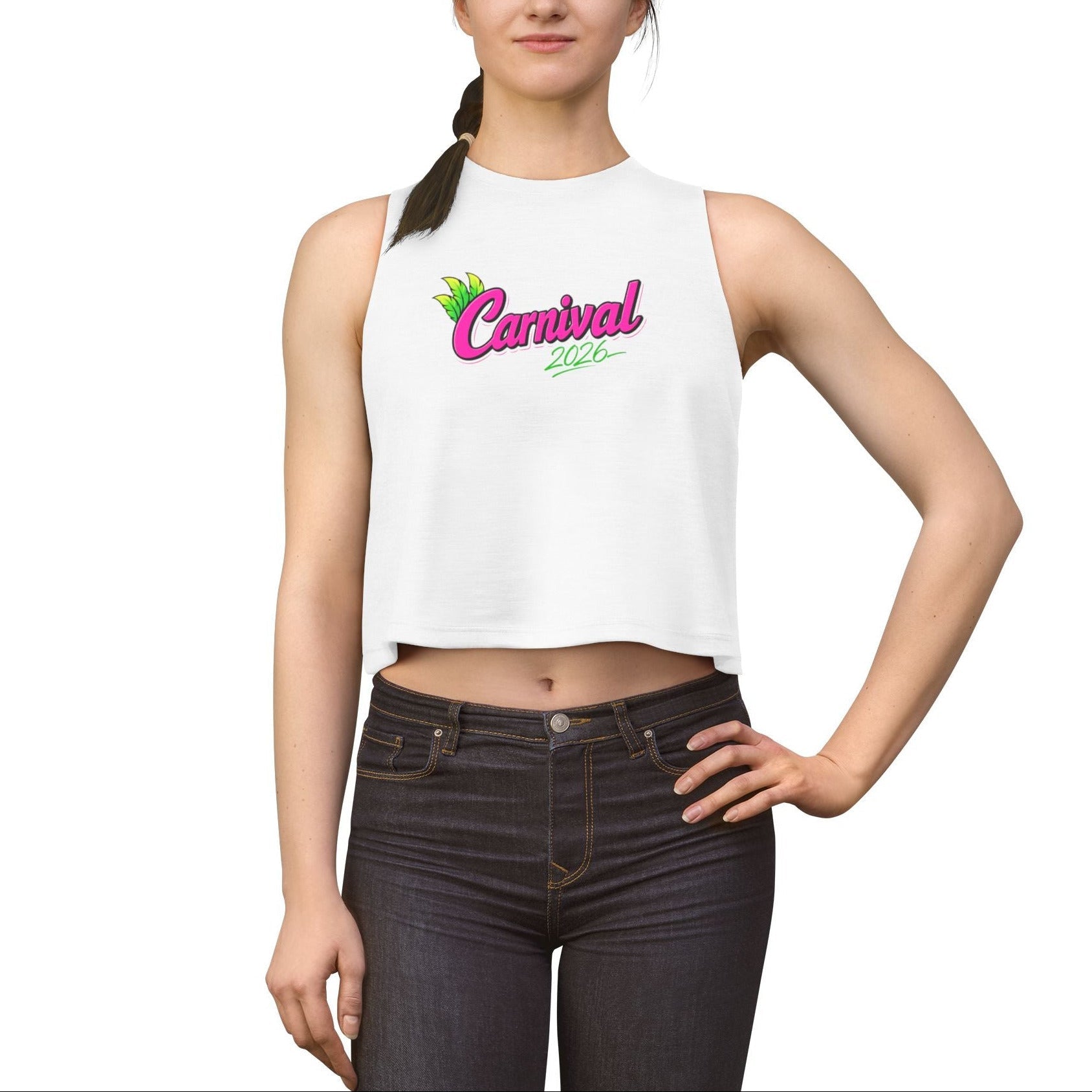 Carnival 2026 Women's Cropped Tee – Pink and Green Carnival Style by Relatable Designs