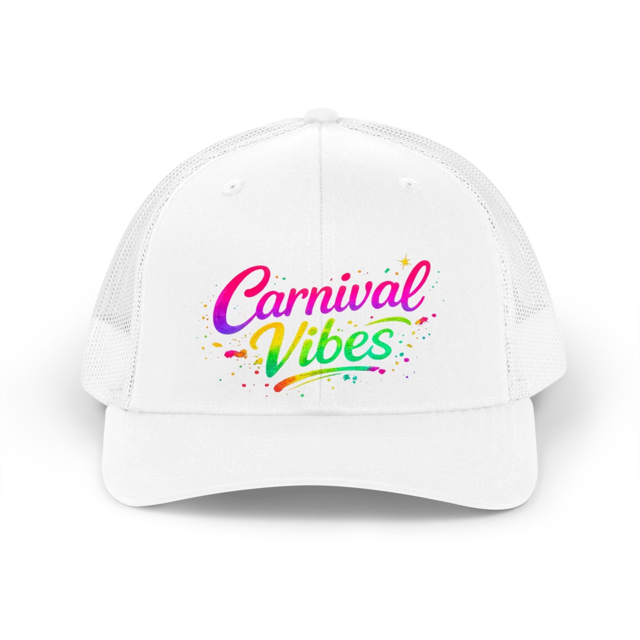 Carnival Vibes Trucker Hat — Retro Color Splash Festival Cap | Unisex Streetwear Carnival Hat by Relatable Designs