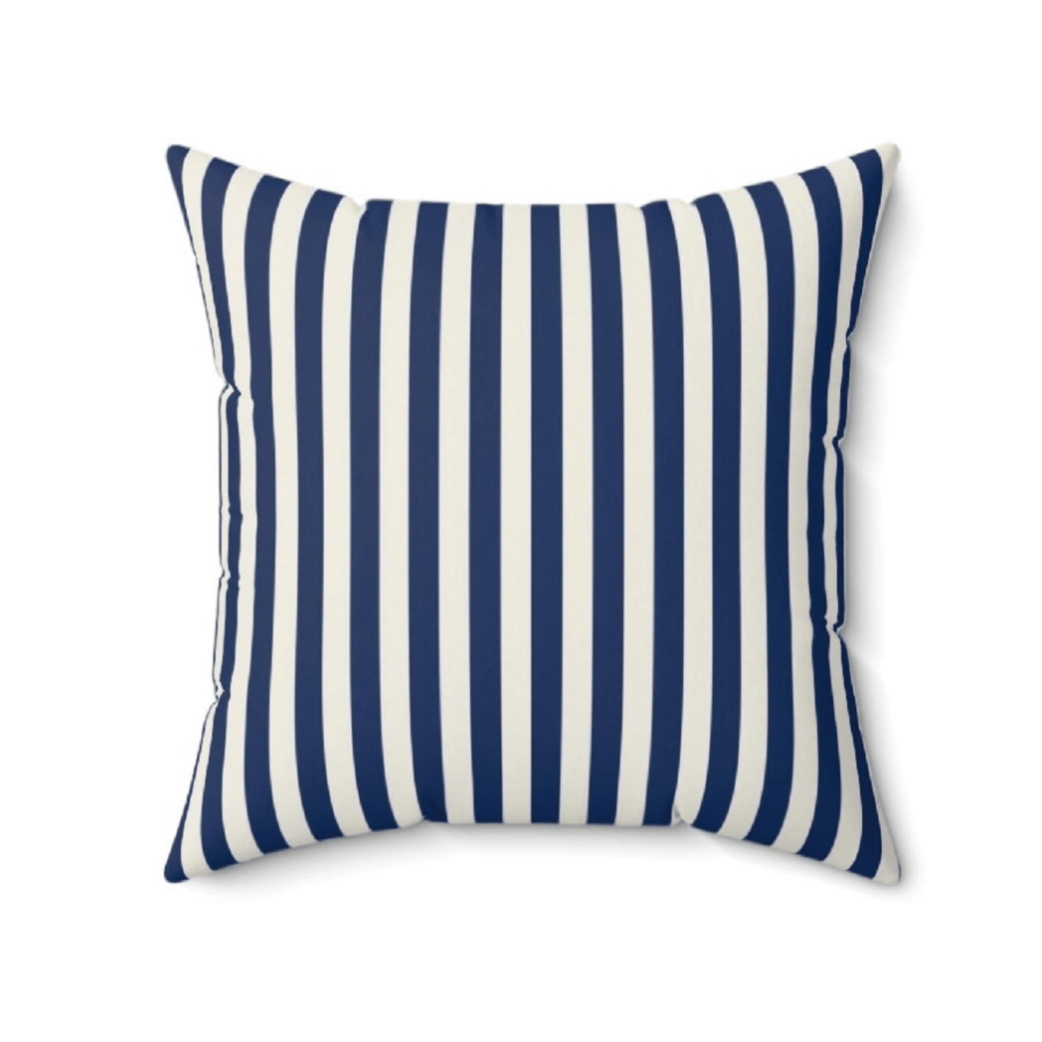 Navy blue stripe throw pillow with vertical striped pattern on classic decorative cushion by Relatable Designs.