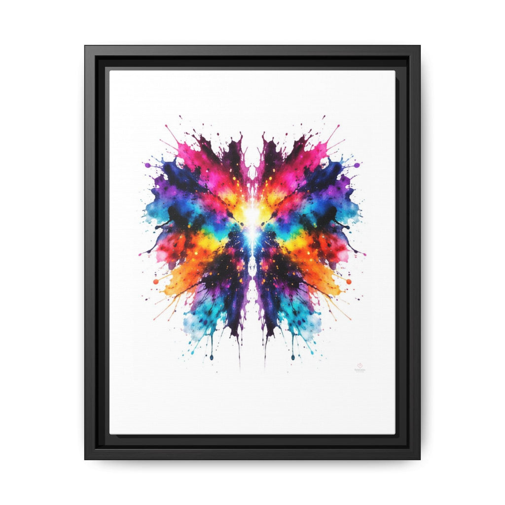 Framed abstract art print with a colorful inkblot design on a white background by Relatable Designs.
