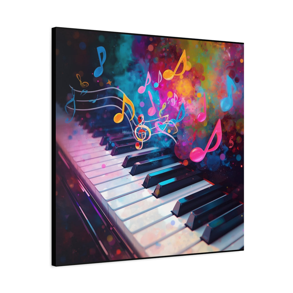 Colorful depiction of a piano keyboard with musical notes on a white background 30X30 - Side View