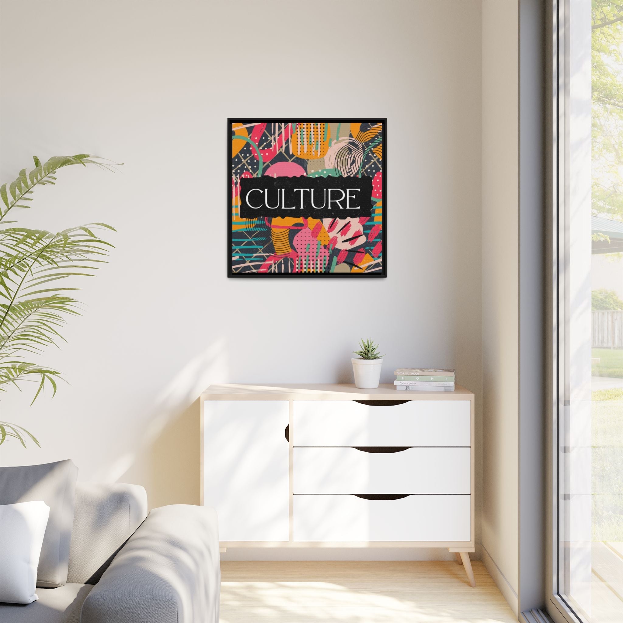Culture Framed Canvas Wall Art — Colorful Abstract Typography Print by Relatable Designs