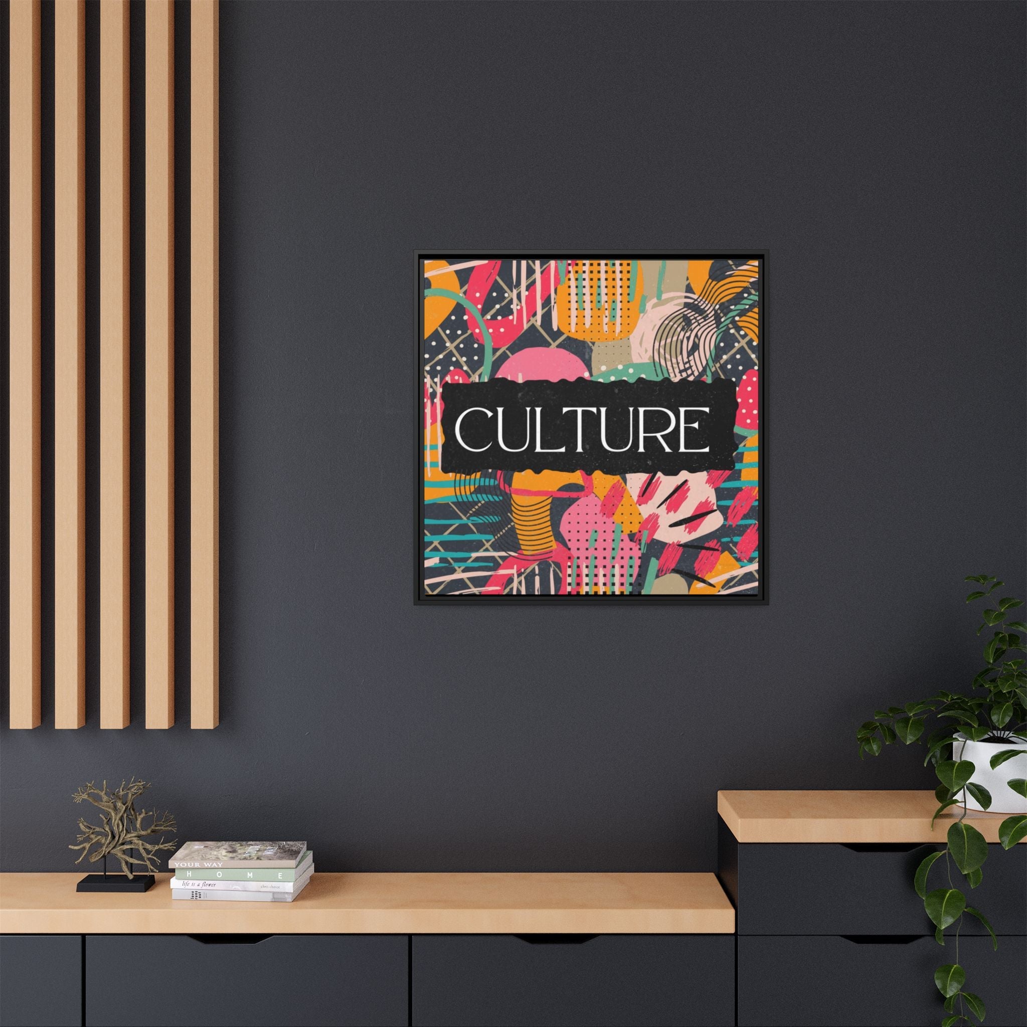 Culture Framed Canvas Wall Art — Colorful Abstract Typography Print by Relatable Designs