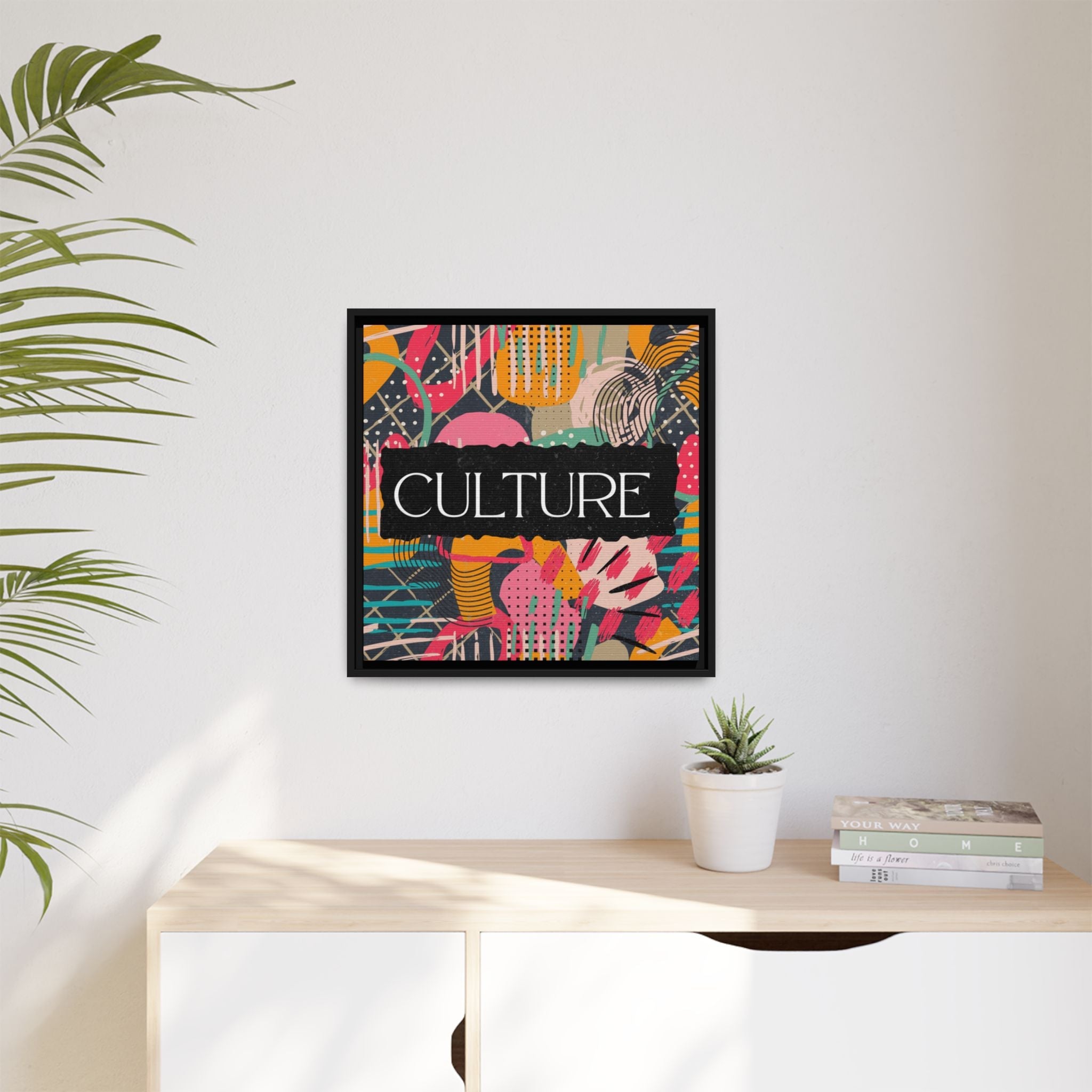 Culture Framed Canvas Wall Art — Colorful Abstract Typography Print by Relatable Designs