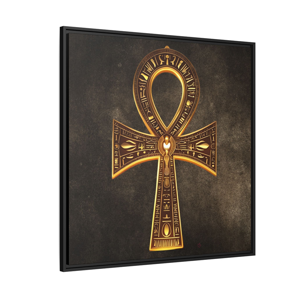 Decorative wall art featuring a gold Egyptian ankh symbol on a dark background