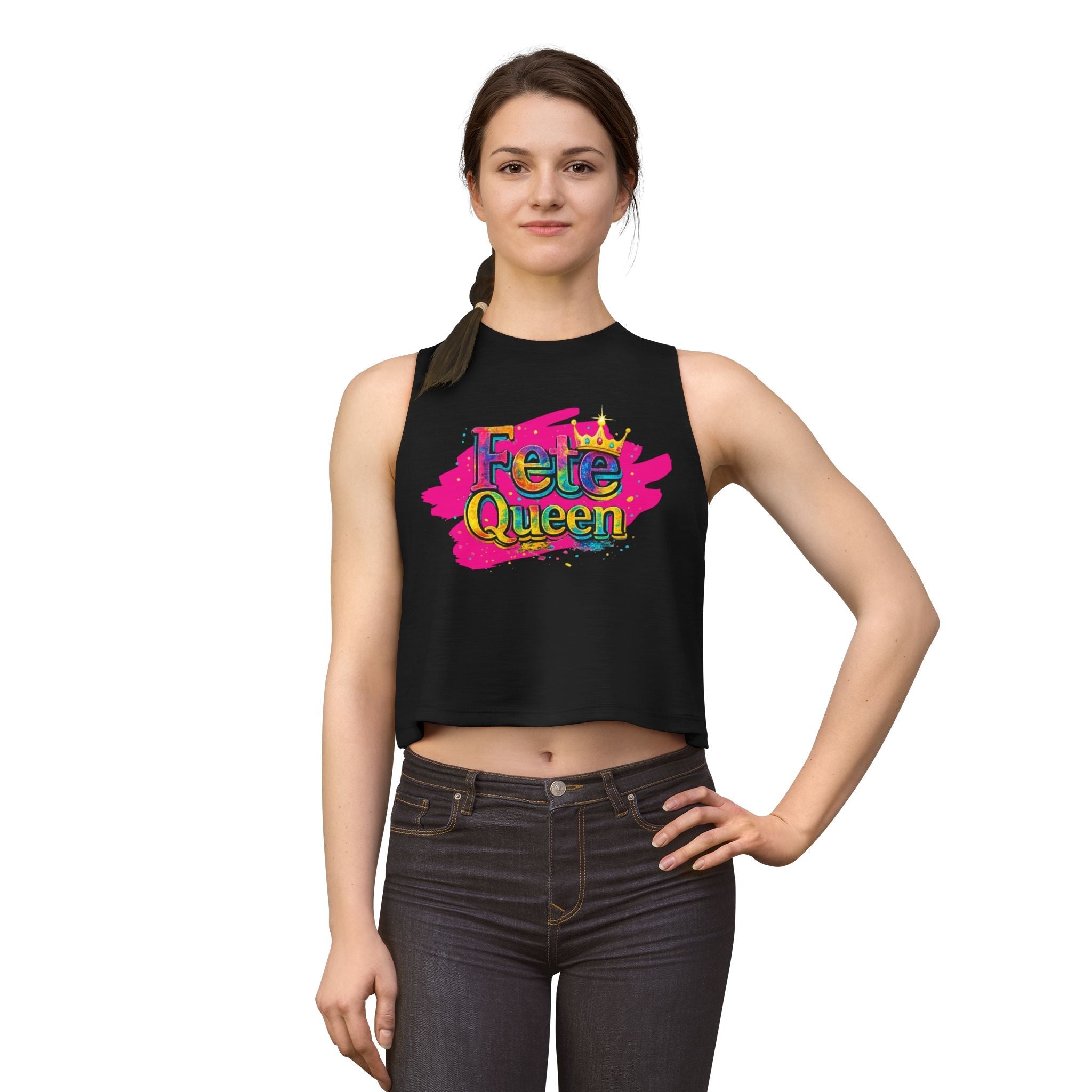 Fete Queen Women's Crop Top — Colorful Carnival 2026 Festival Statement Tank by Relatable Designs
