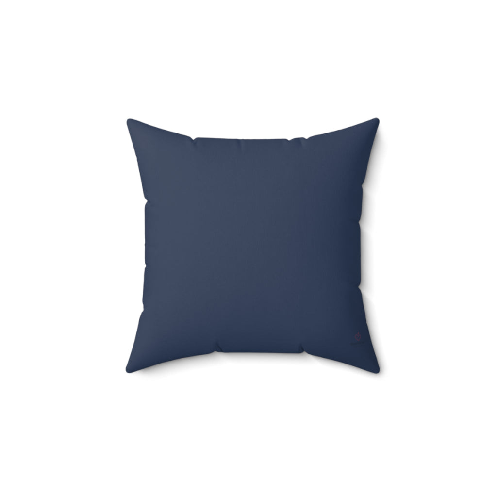 Solid blue back pillow for decorative pillow with flowers and zipper on a white background