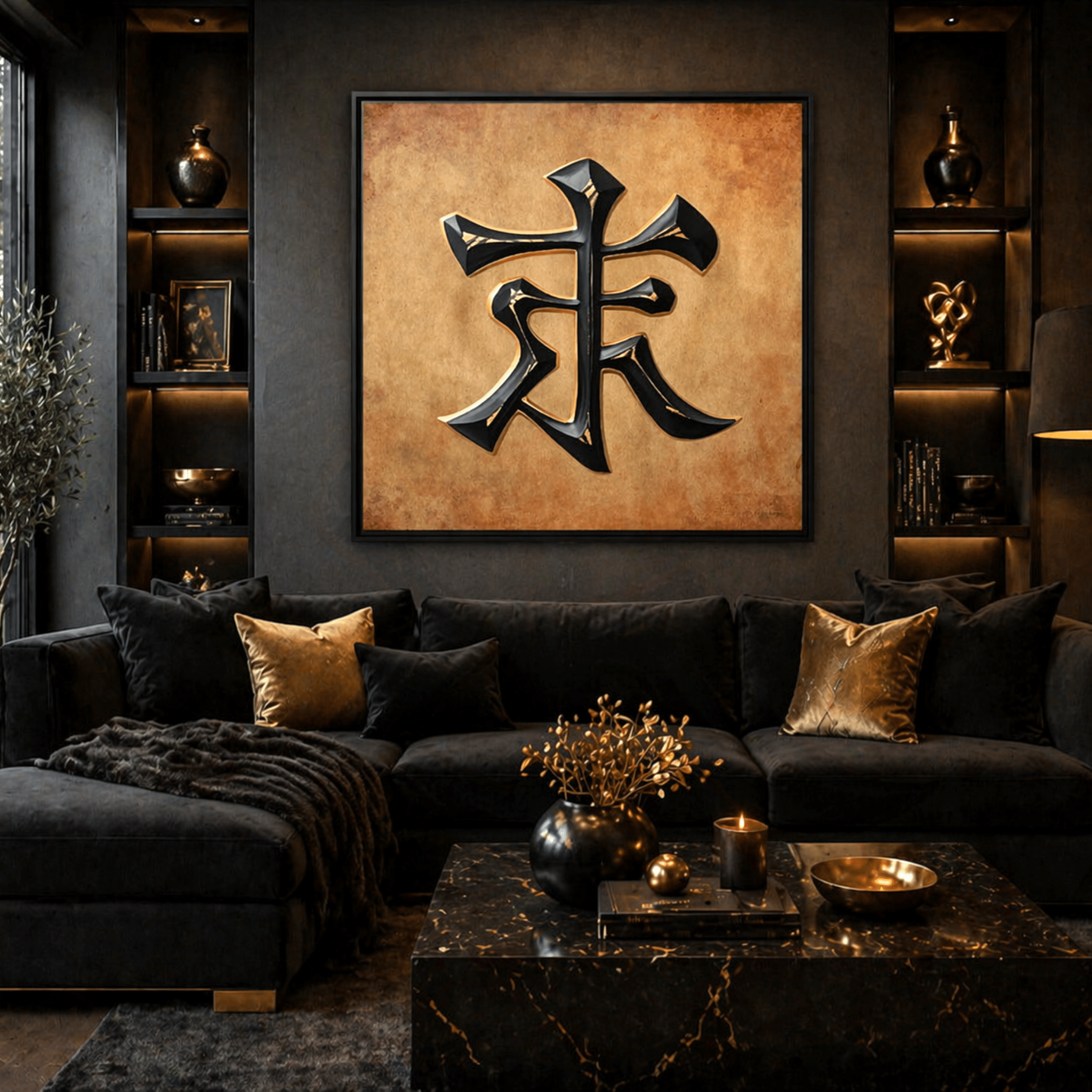 Framed Asian Canvas Wall Art - Zen Decor “LOVE” Symbol by Relatable Designs
