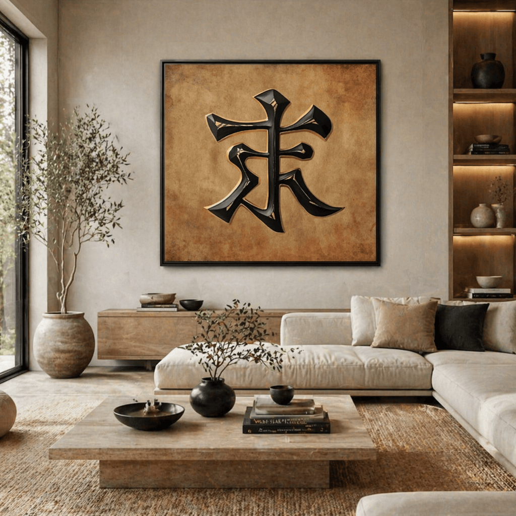 Framed Asian Canvas Wall Art - Zen Decor “LOVE” Symbol by Relatable Designs