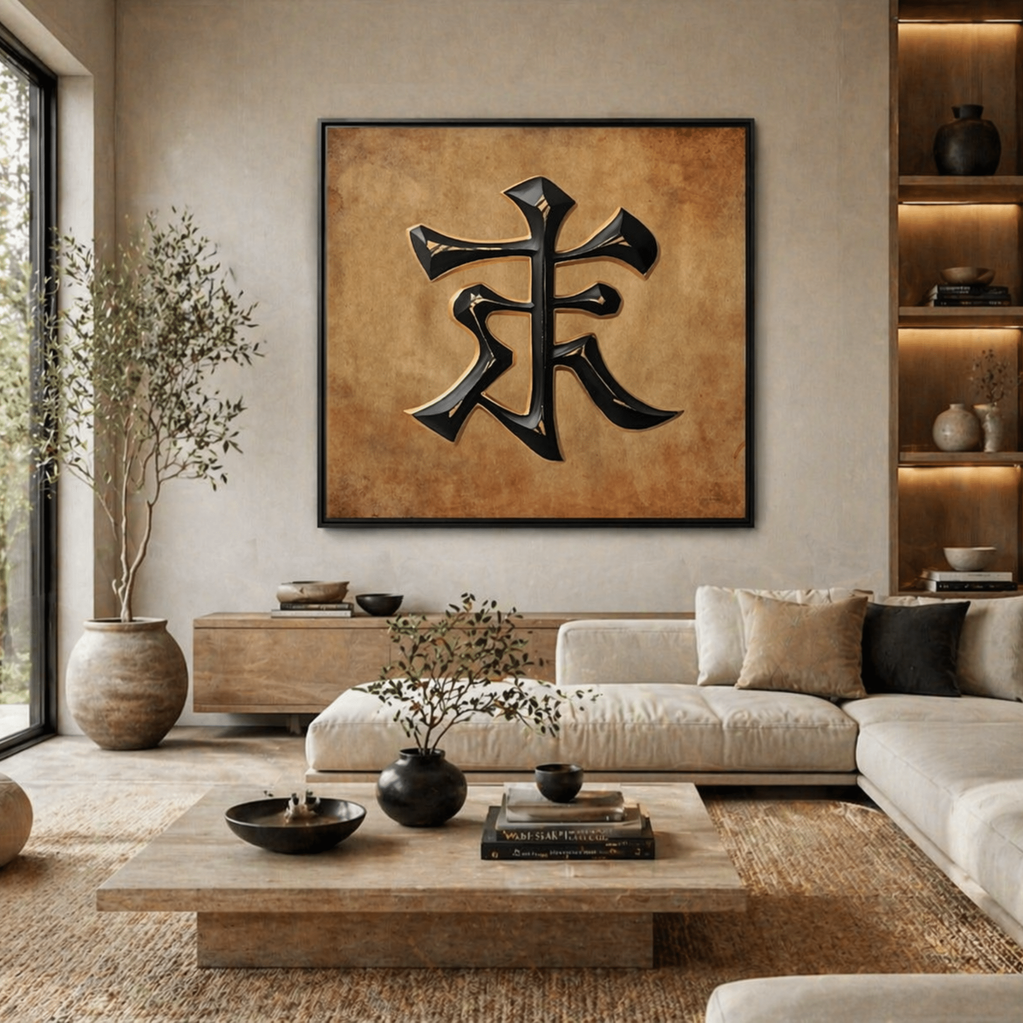 Framed Asian Canvas Wall Art - Zen Decor “LOVE” Symbol by Relatable Designs