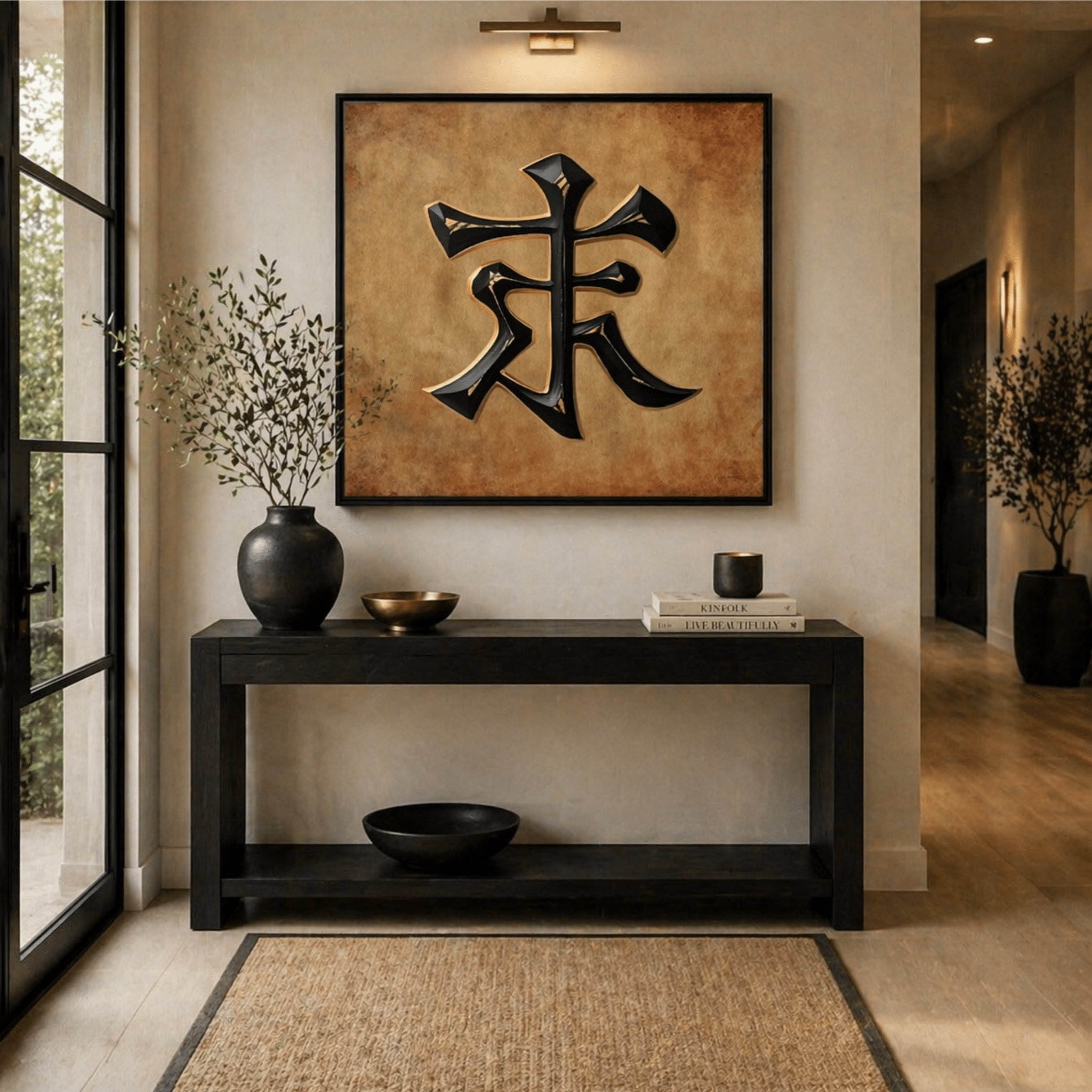 Framed Asian Canvas Wall Art - Zen Decor “LOVE” Symbol by Relatable Designs