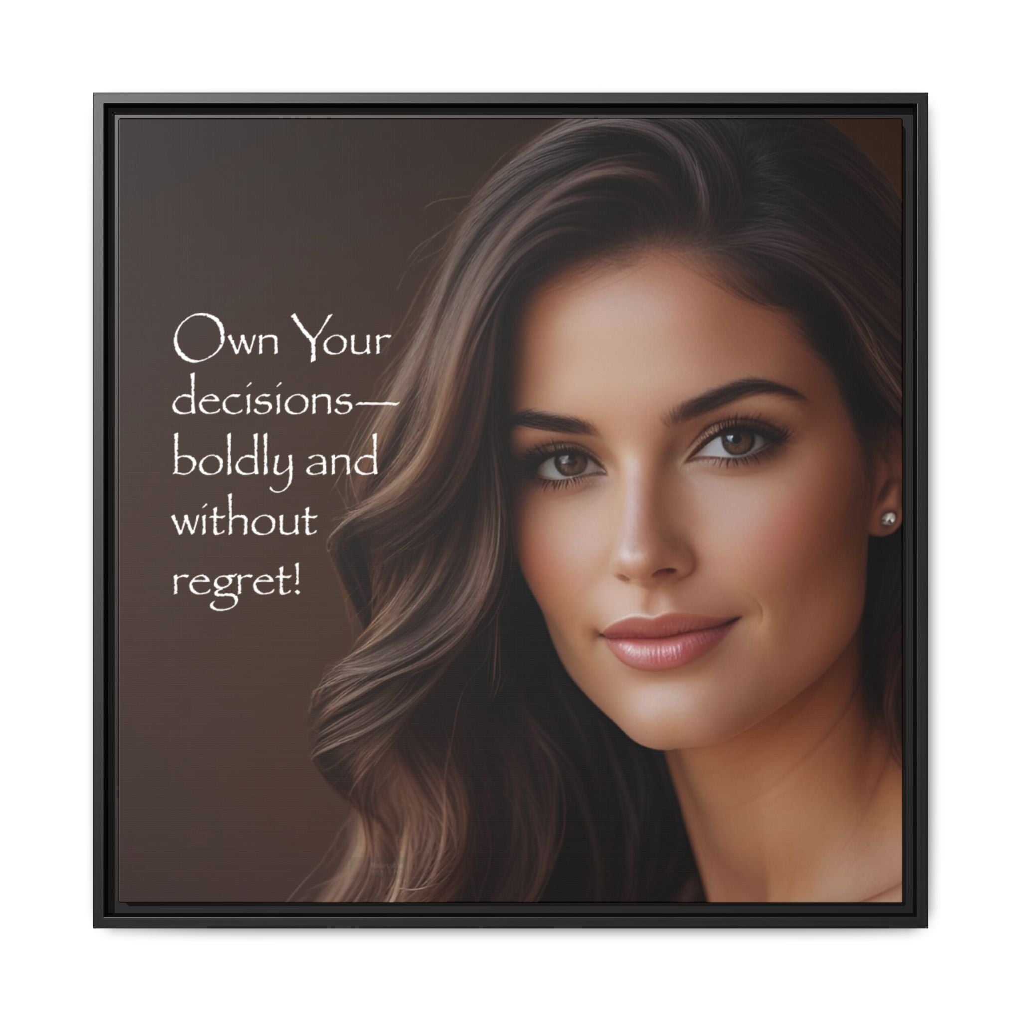 Framed inspirational portrait of a woman with an inspirational quote on a dark background by Relatable Designs.