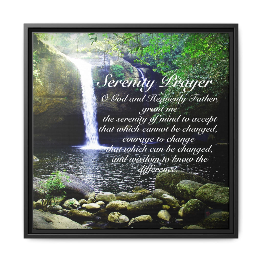 Framed wall decor with a waterfall and Serenity Prayer text by Relatable Designs.