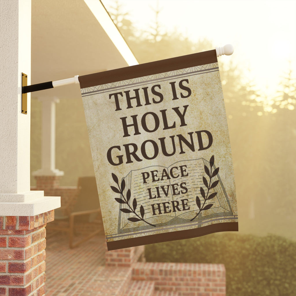 Faith garden flag displayed on front porch creating a peaceful and welcoming home entrance