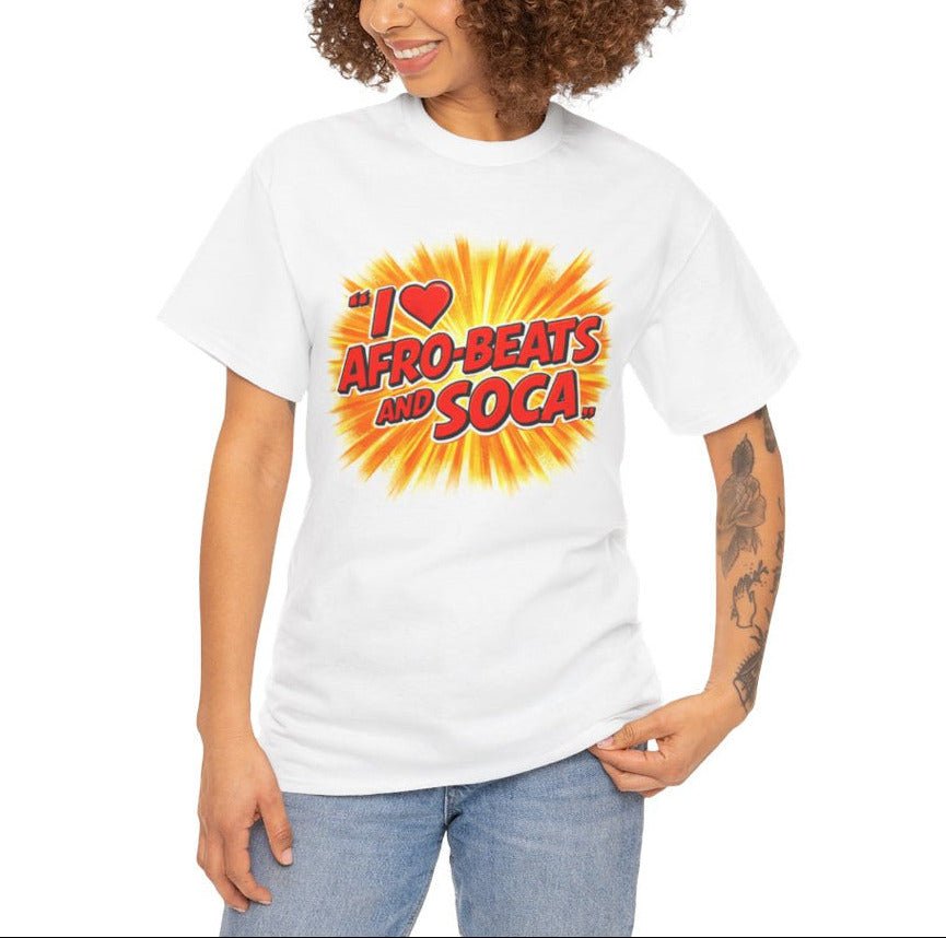I Love Afro - Beats and Soca | Unisex Festival Inspired White Tee by Relatable Designs