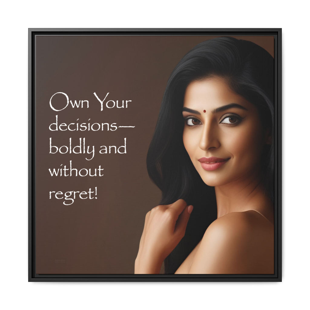Framed portrait of a woman with bindi and motivational quote on a brown background by Relatable Designs.