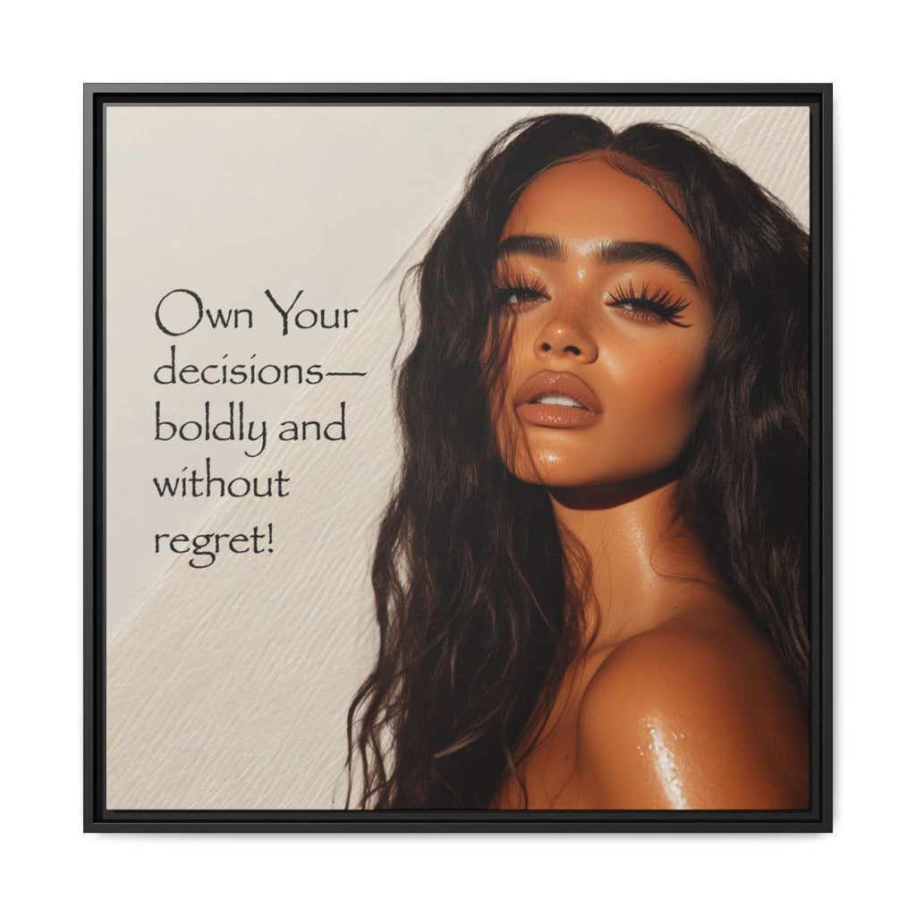 Framed portrait of a Latino woman with motivational quote on a textured beige background by Relatable Designs. 