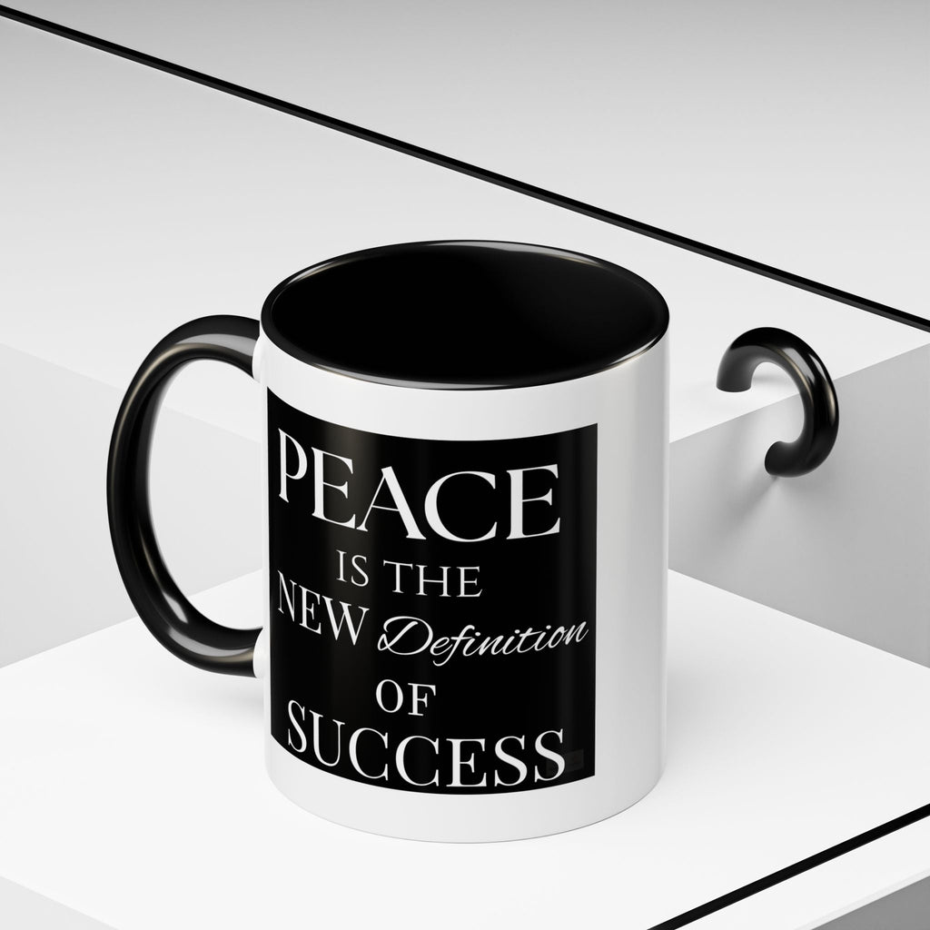 Inspirational Mug - "Peace Is The New Definition of Success" Black and White Ceramic Coffee Cup by Relatable Designs