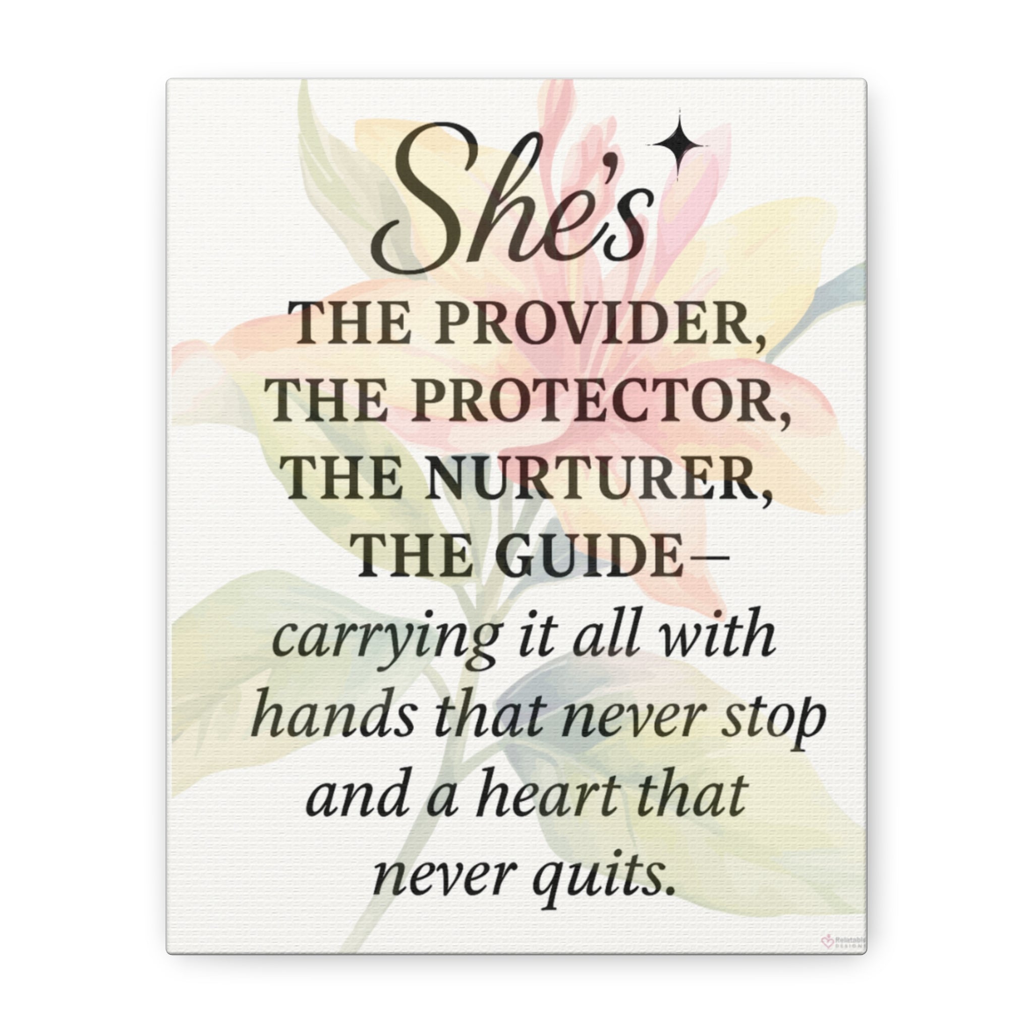 Inspirational wall art print featuring affirmation about strength and motherhood in soft neutral design by Relatable Designs.