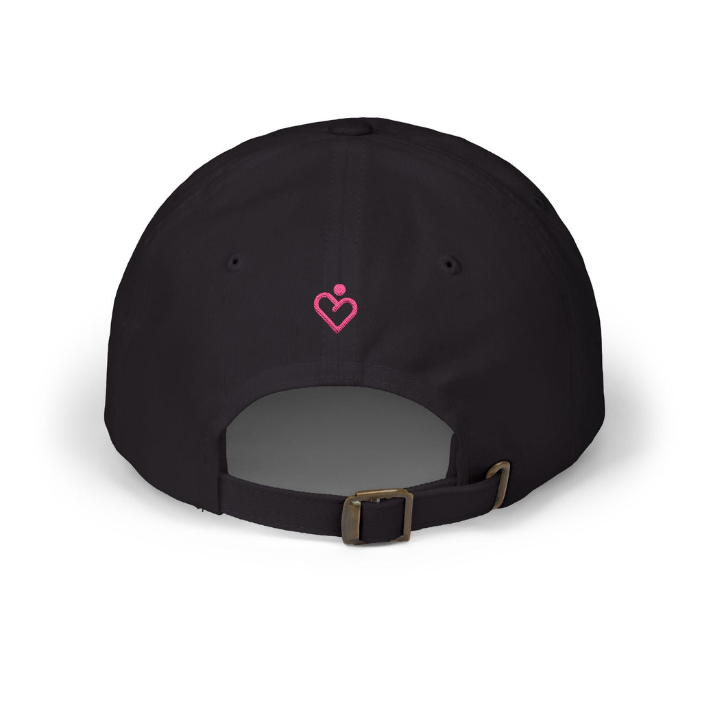Back view of adjustable embroidered Peace statement cap showing strap detail and Relatable Designs logo