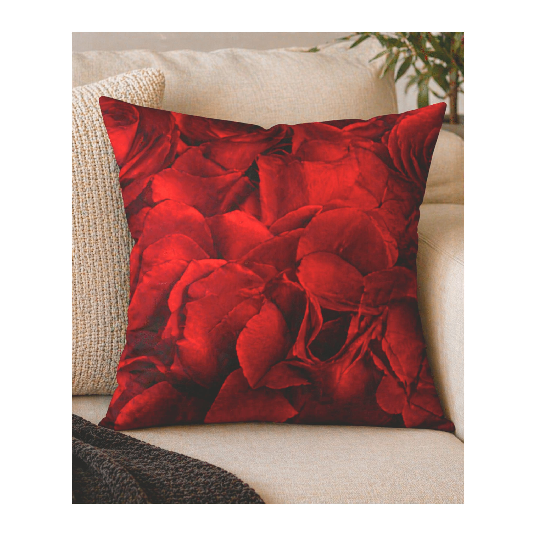 Red Rose Throw Pillow | Romantic Floral Decorative Cushion for Living Room & Bedroom by Relatable Designs