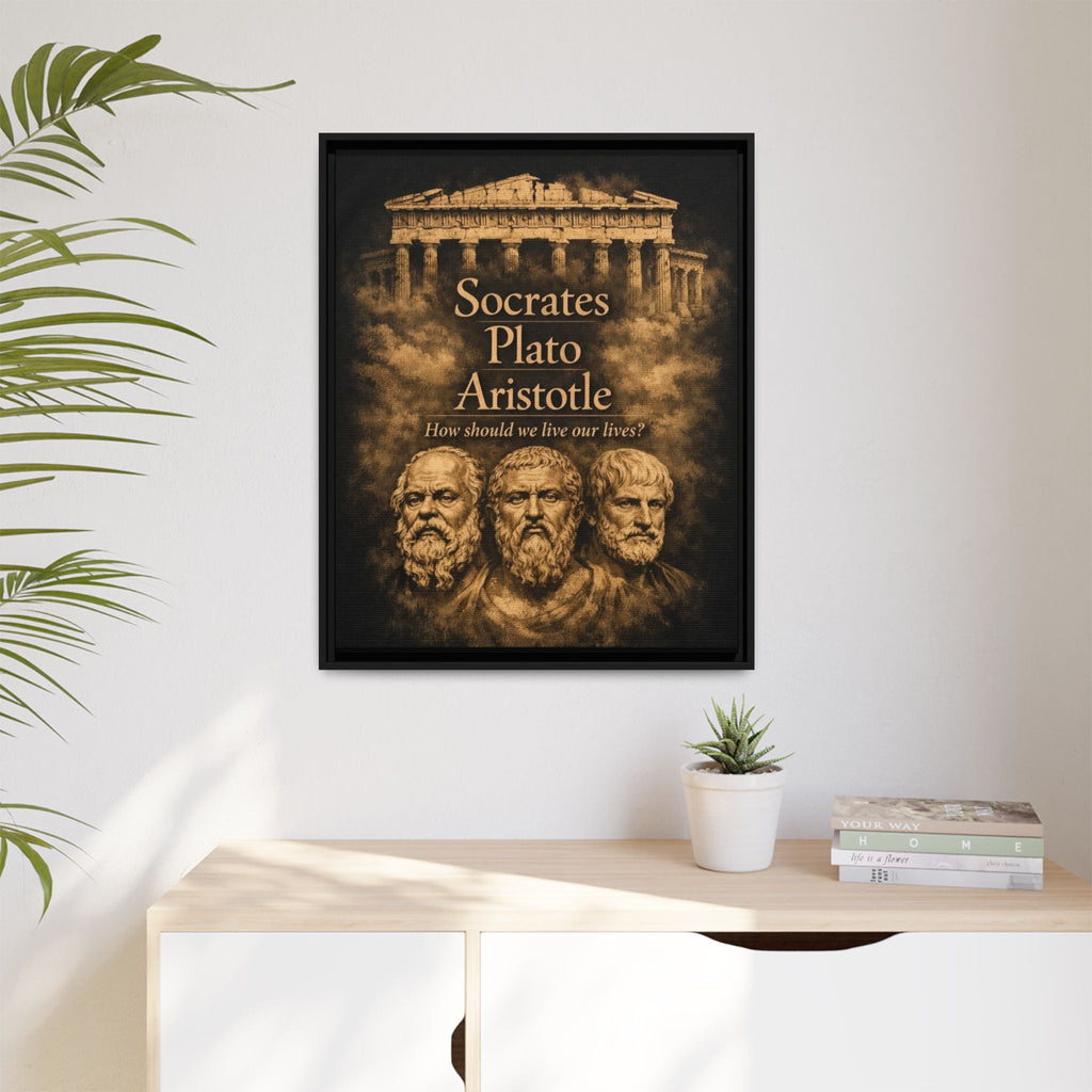 Classical philosopher canvas print styled on wall in contemporary living space. 