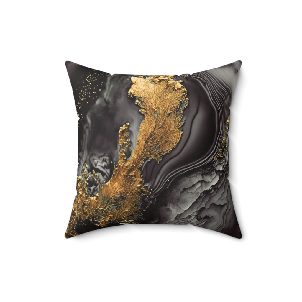 Strong Luxury – Black & Gold Abstract Accent Pillow on white background by Relatable Designs