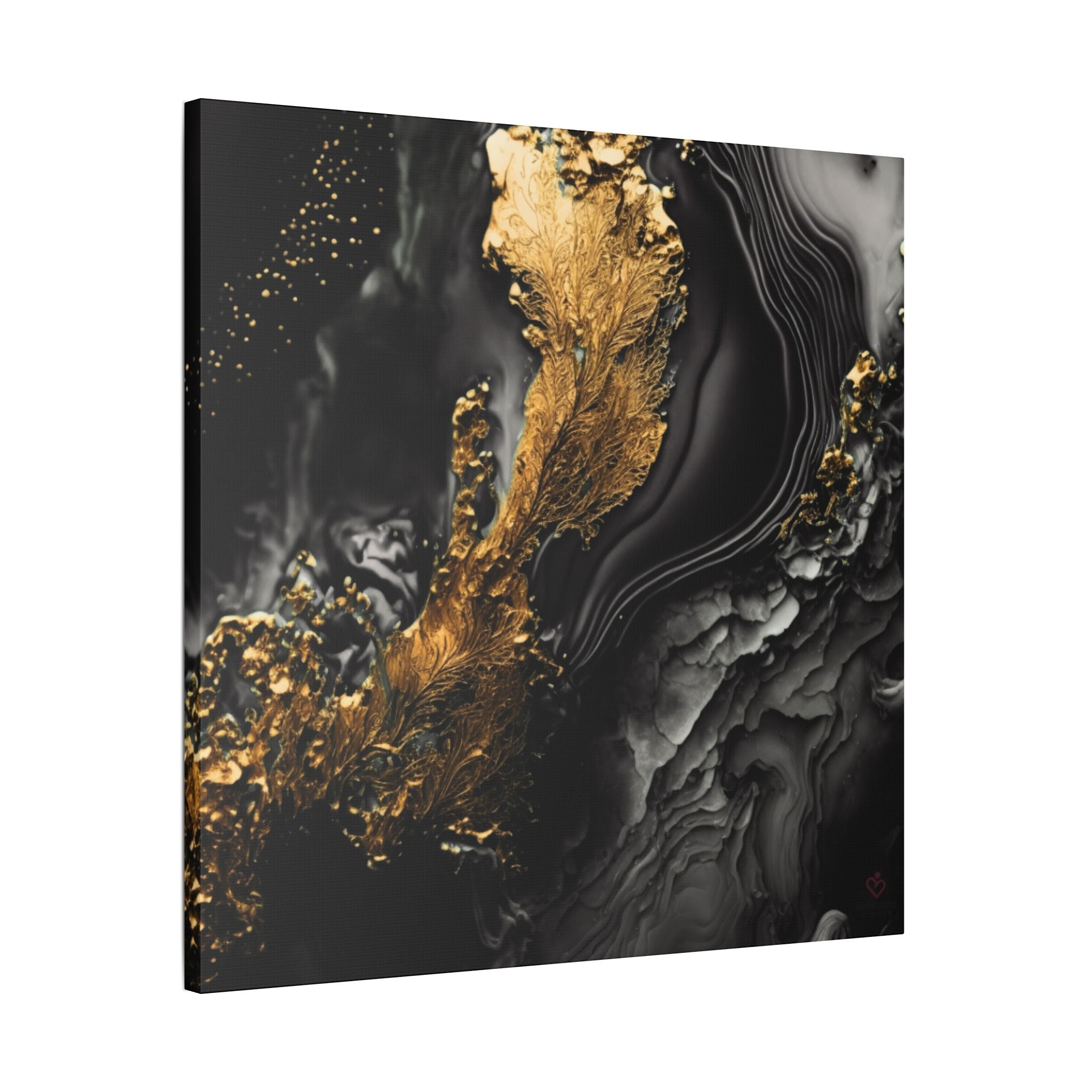 Detailed black and gold abstract pattern with textured flow on satin canvas wall art