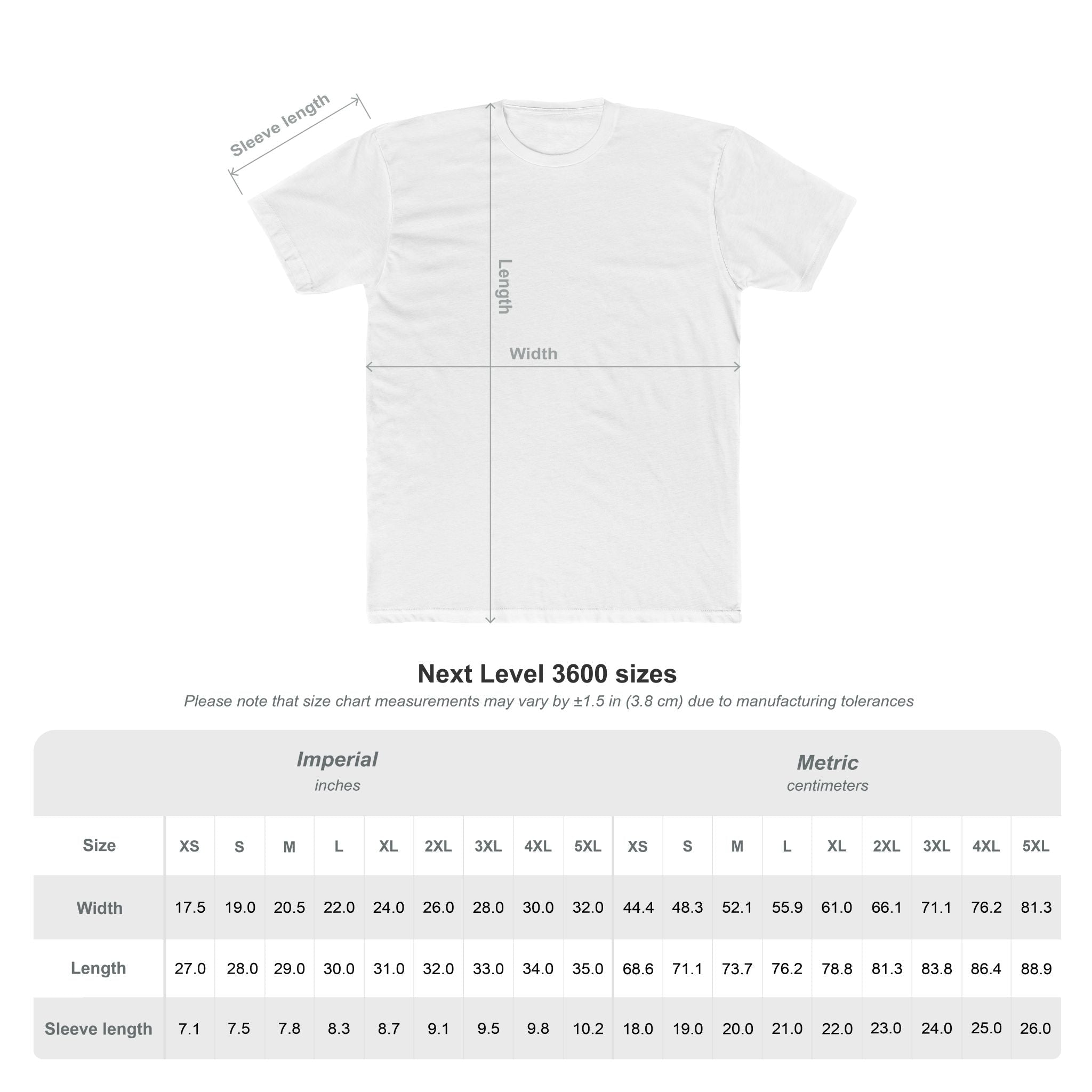 Swipe Right in Real Life Tee White t-shirt with measurement lines and a size chart for Next Level 3600 shirts.