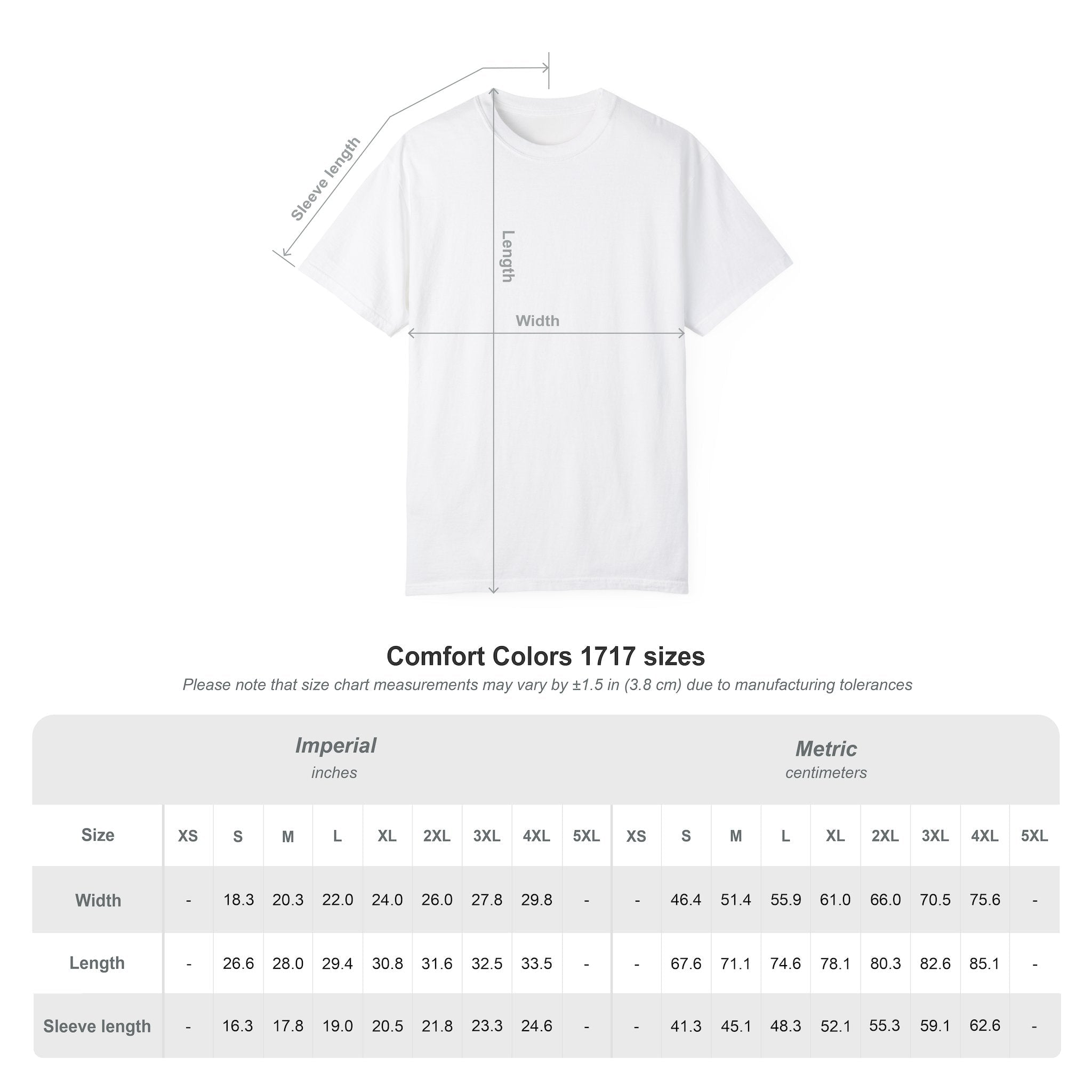 White t-shirt with measurement chart for The Good Guy T-Shirt — Retro Script on a white background