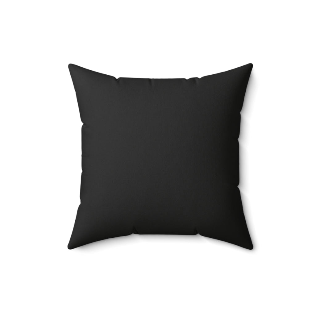 Back view of Untamed Balance - Black throw pillow on a white background.