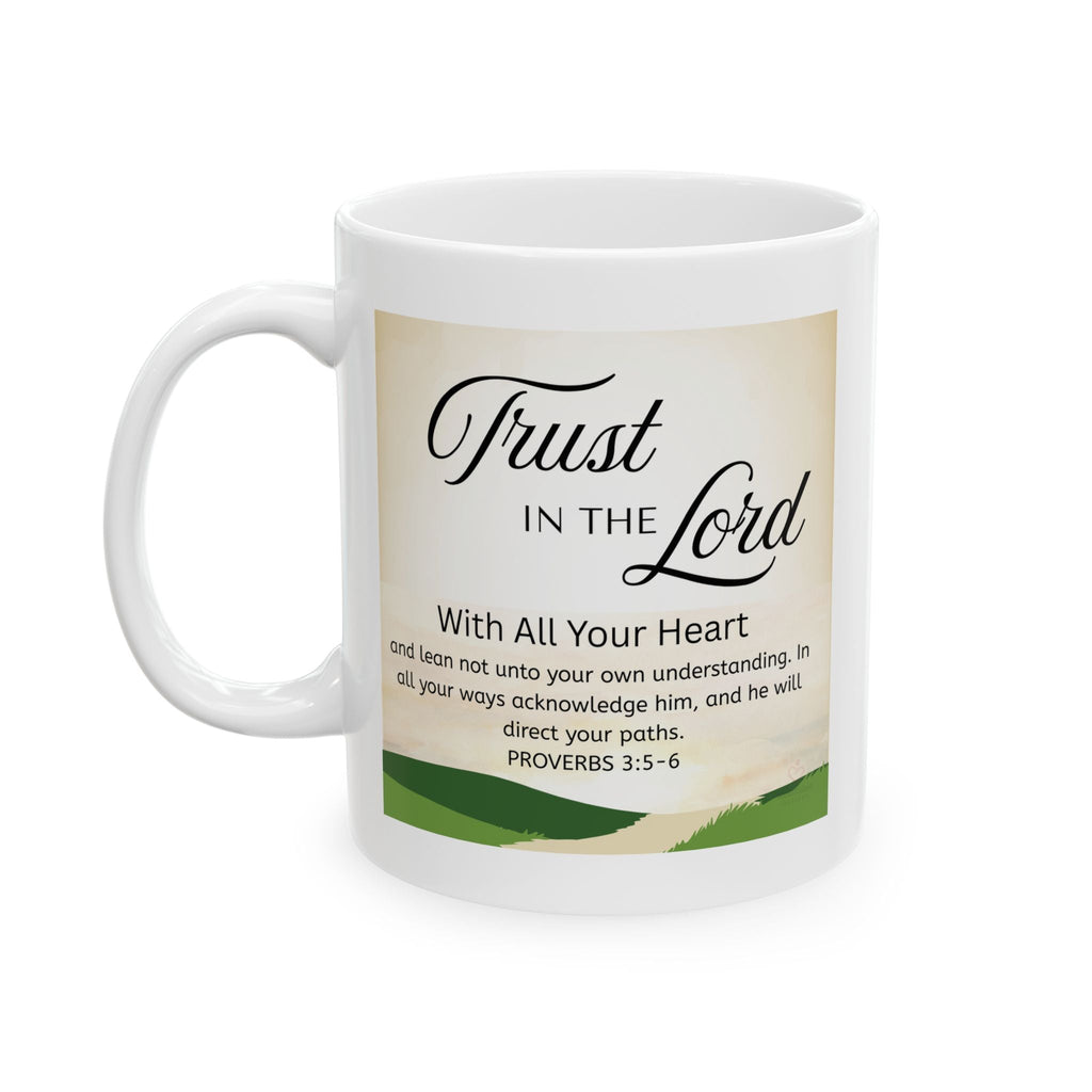 White mug with motivational quote on a white background - left side