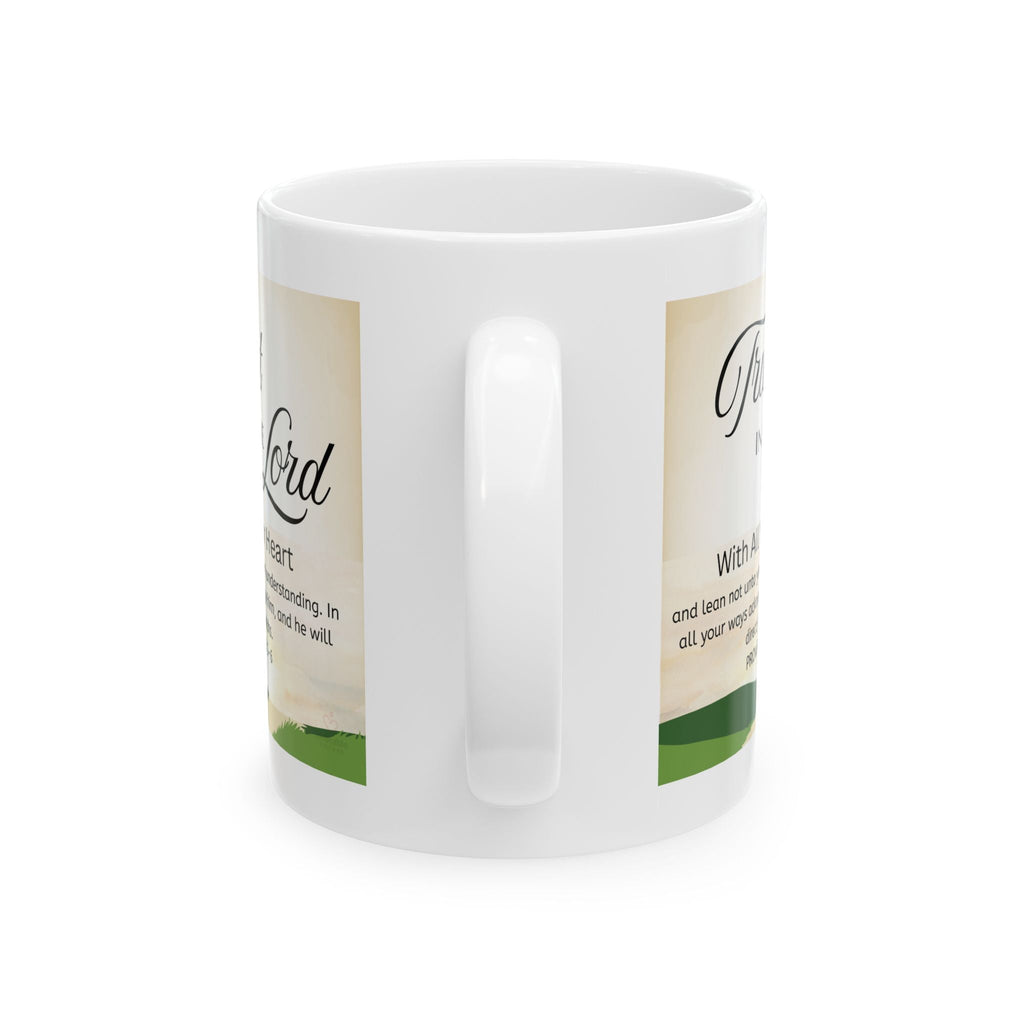 White mug with inspirational text design on a white background - side view