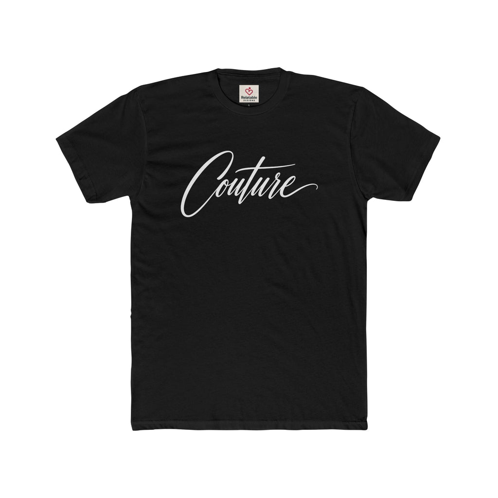 Black t-shirt with 'Couture' text on a white background