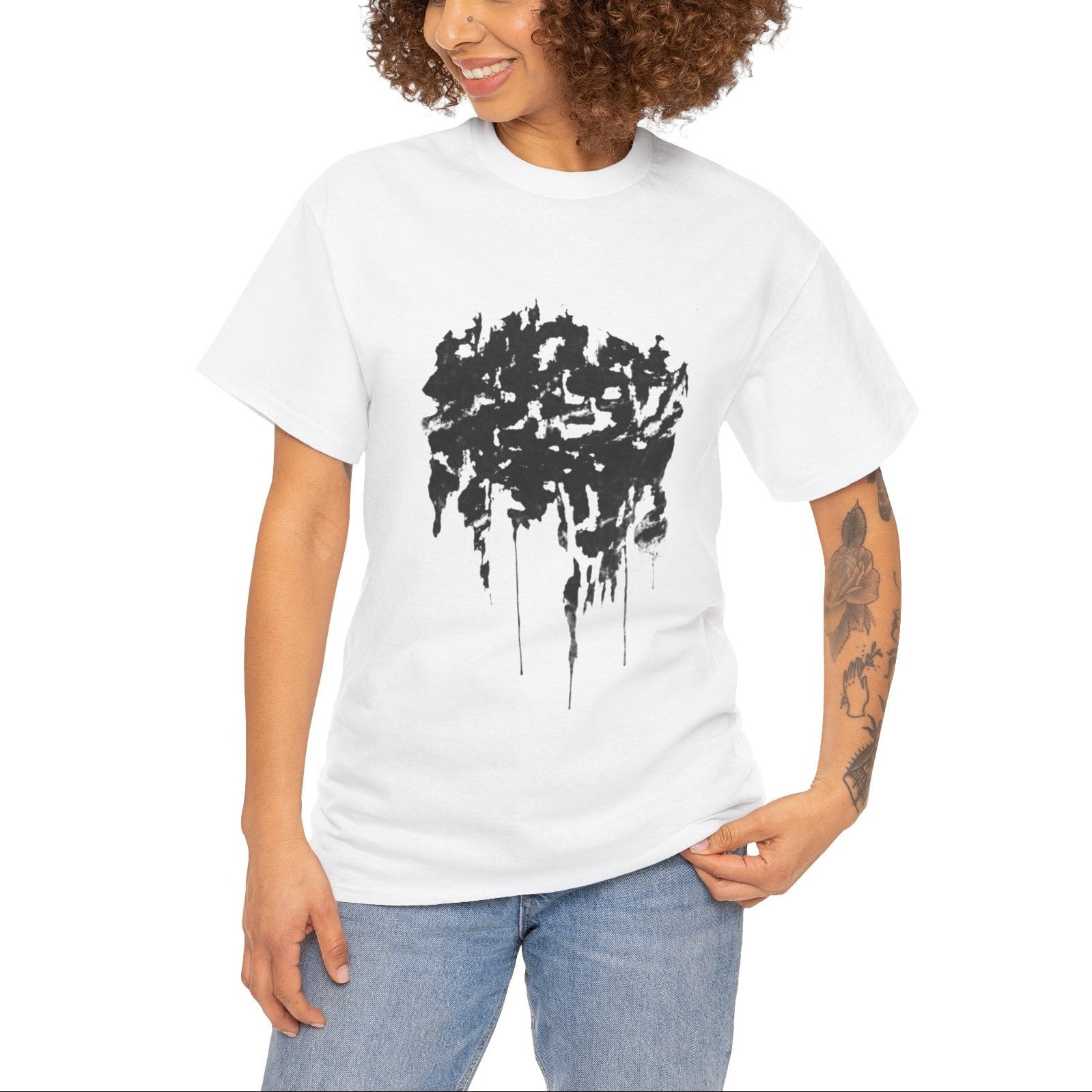 Relatable Designs white graphic t-shirt with abstract heart design casual everyday outfit mock-up