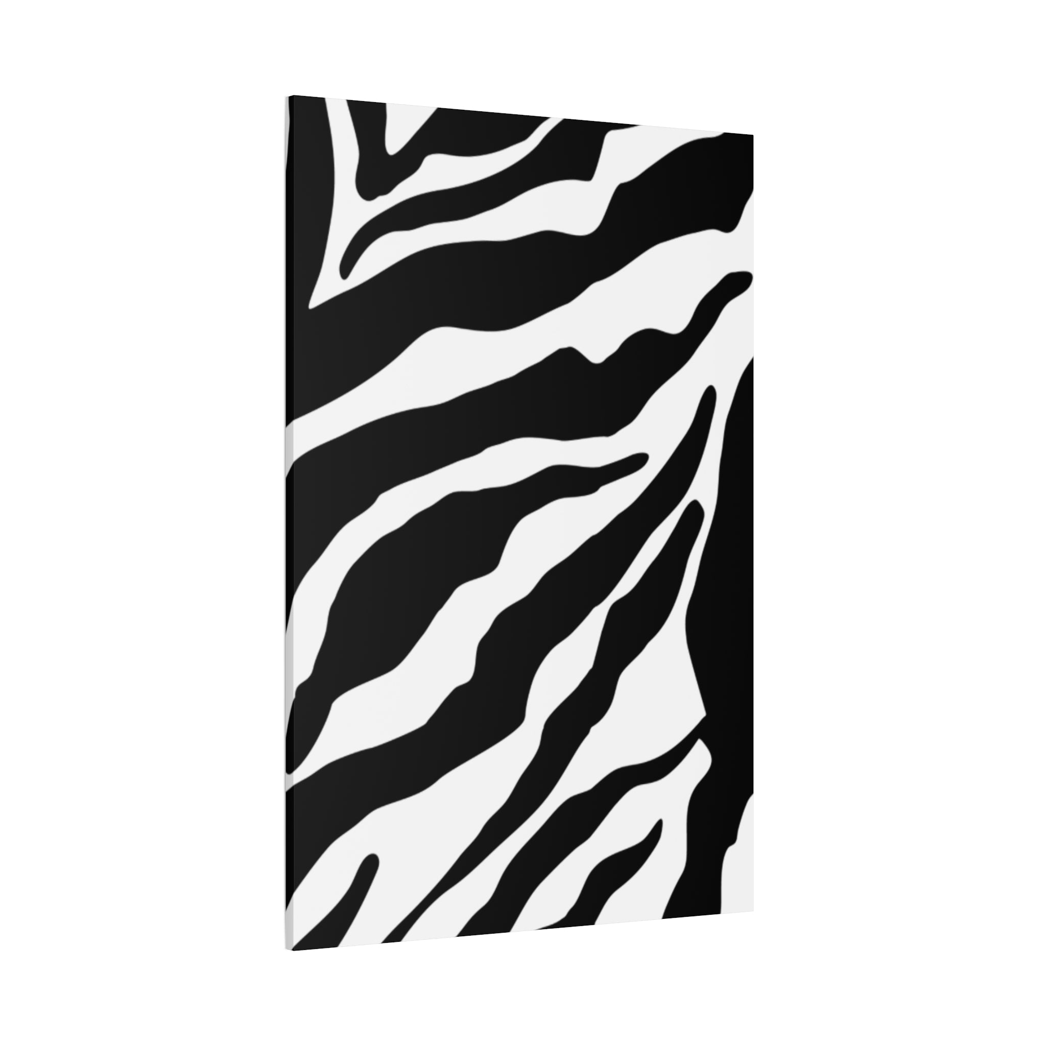 Detailed black and white tiger stripe pattern on abstract canvas wall art on a white background