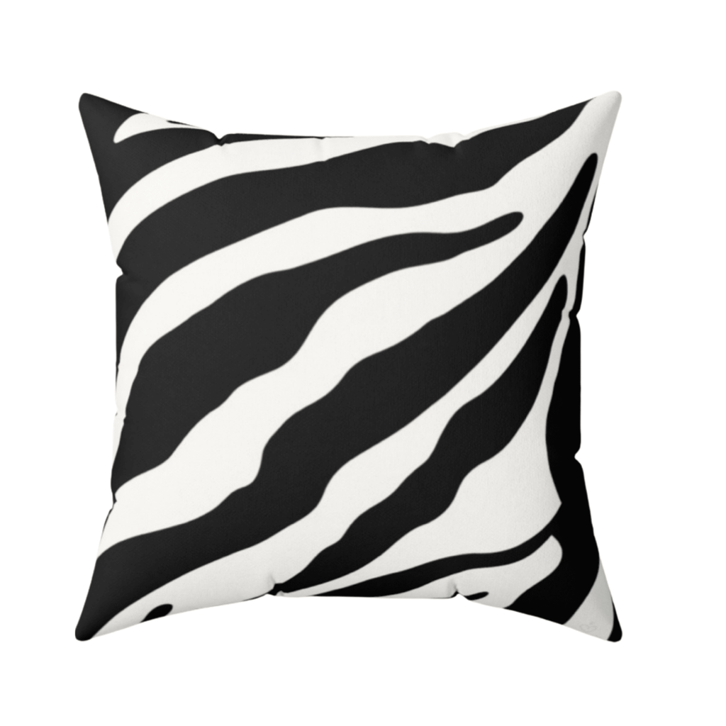 Black and white tiger stripe throw pillow with bold abstract pattern on a modern decorative cushion by Relatable Designs.