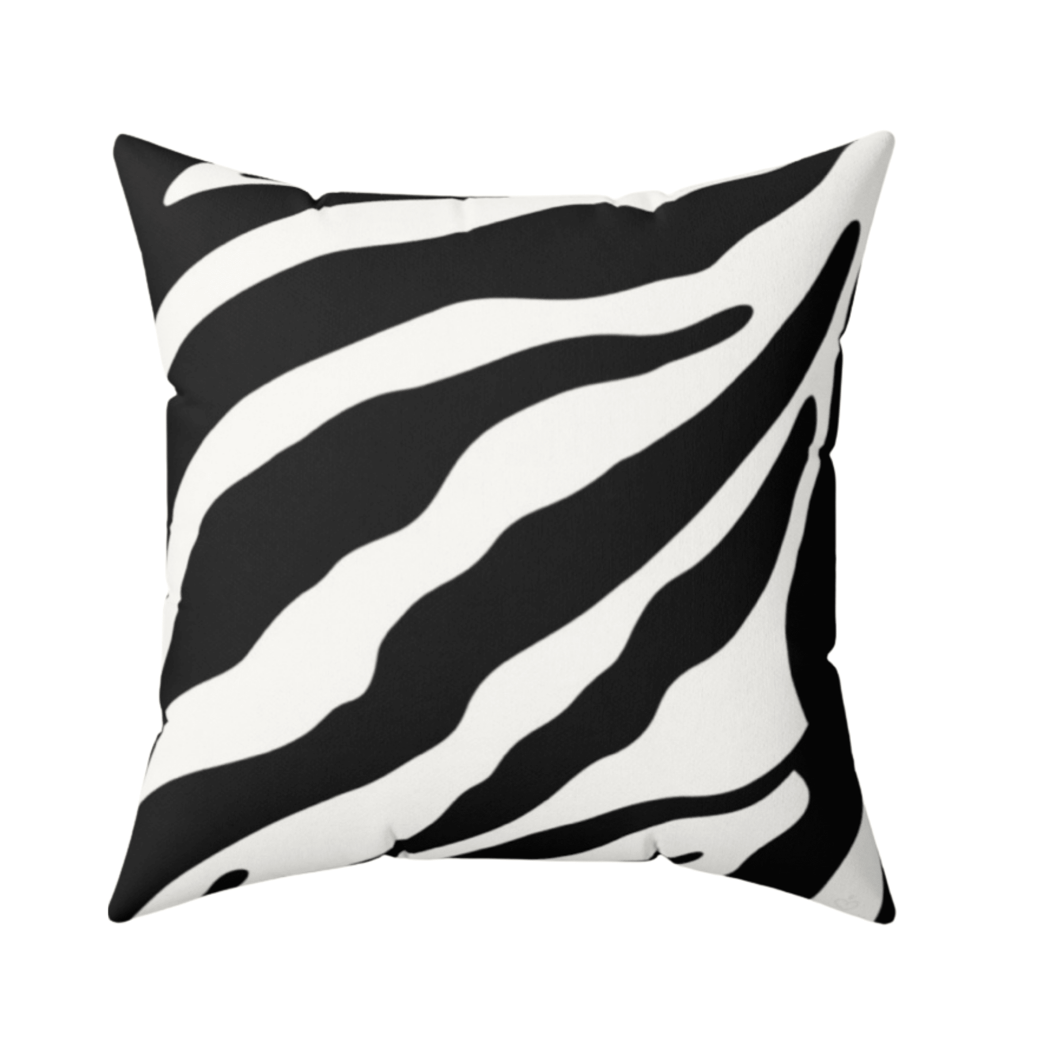 Black and white tiger stripe throw pillow with bold abstract pattern on a modern decorative cushion by Relatable Designs.