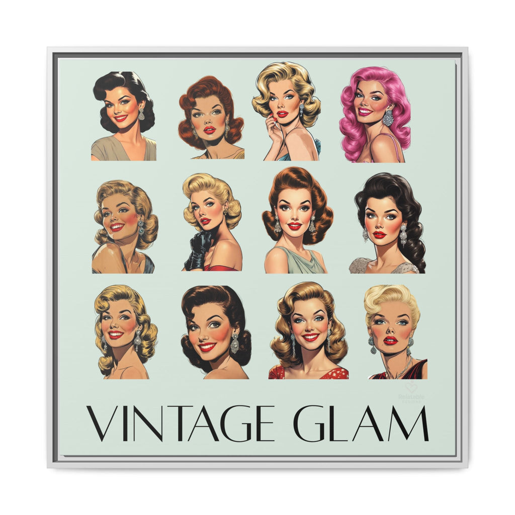 Vintage Glam artwork with illustrations of women's faces and 'Vintage Glam' text by Relatable Designs.