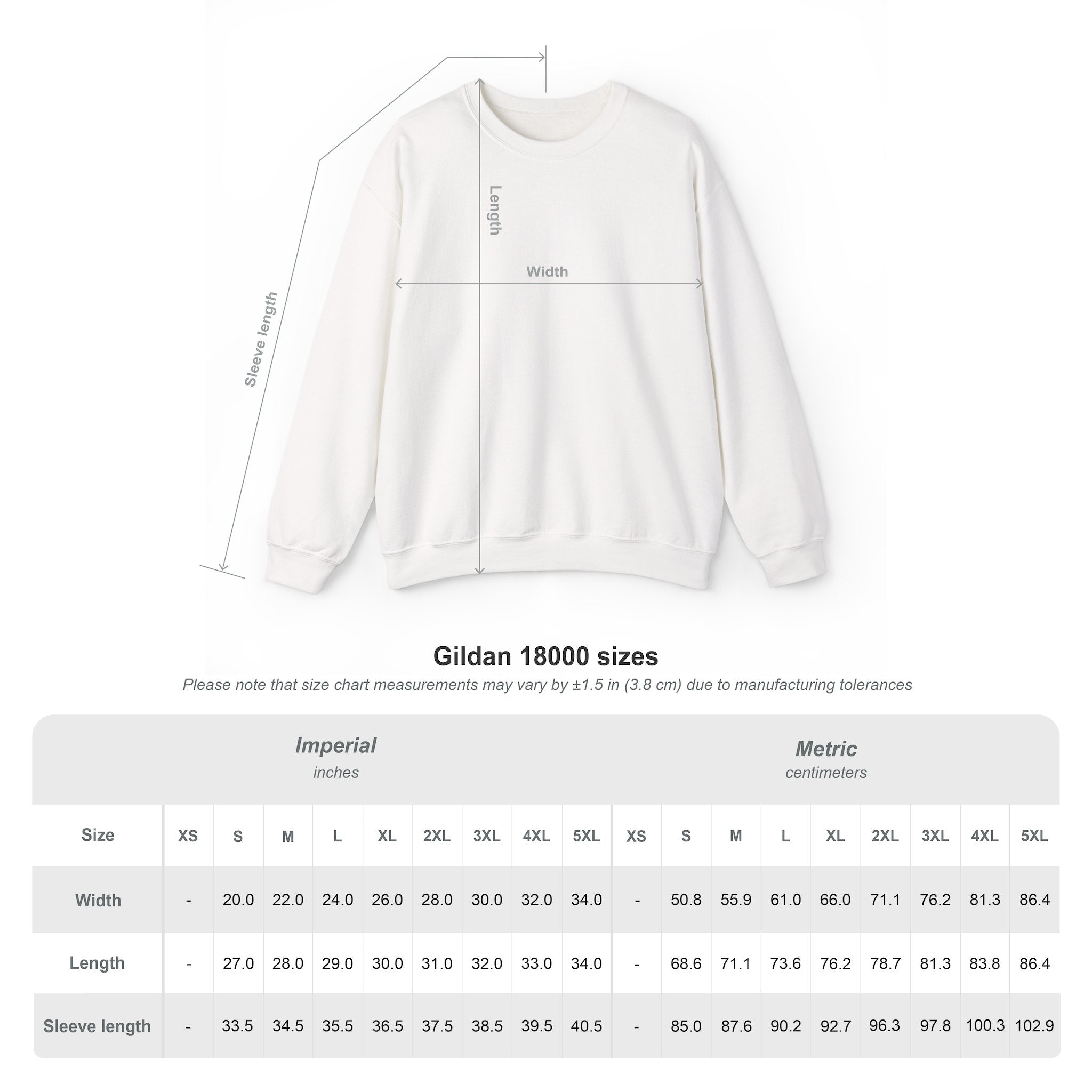 Vintage Skull Floral Sweatshirt with measurement chart on a white background